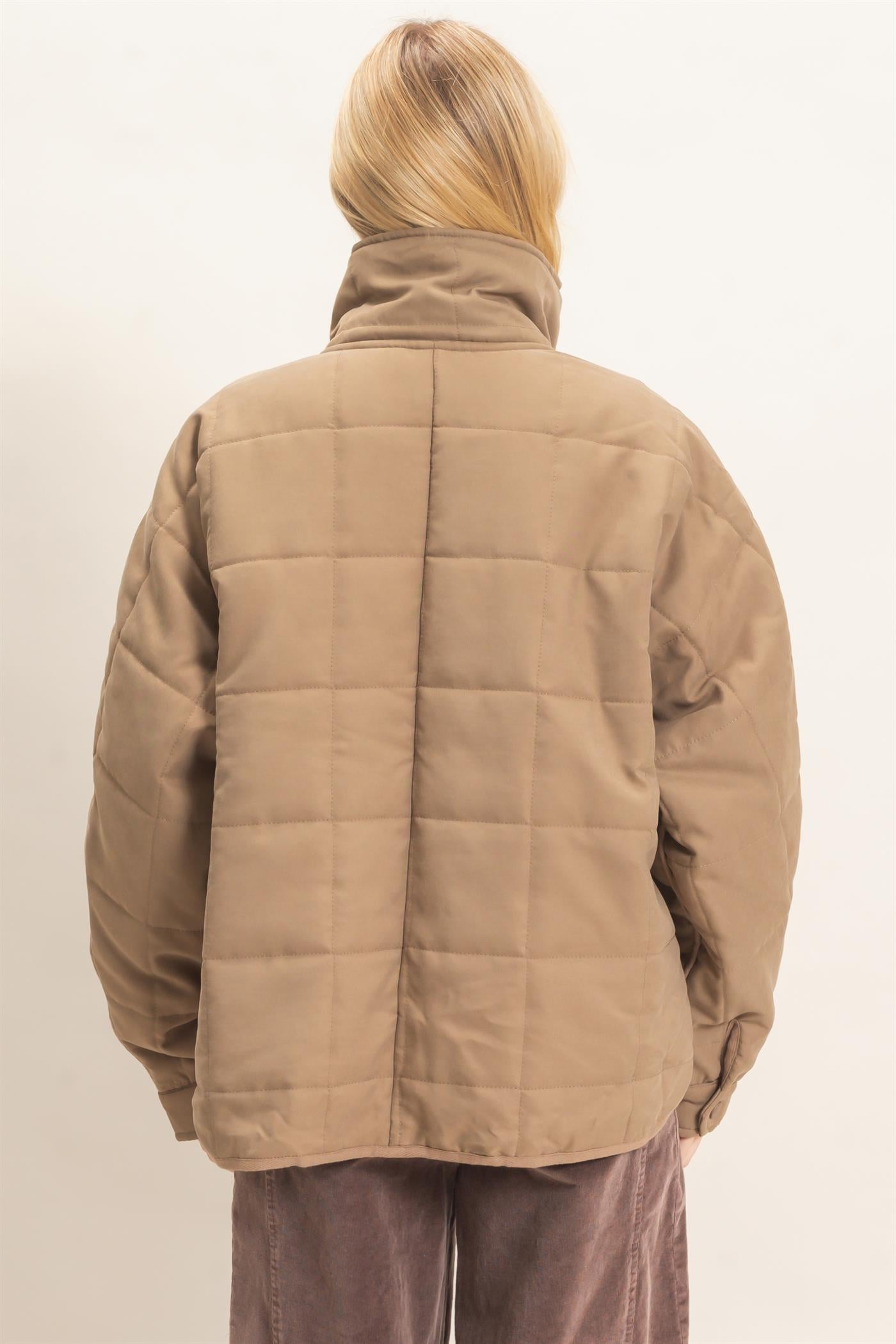 Wholesale Quilted High Collar Jacket Coats & Jackets HF26F167-D OLIVE HYFVE