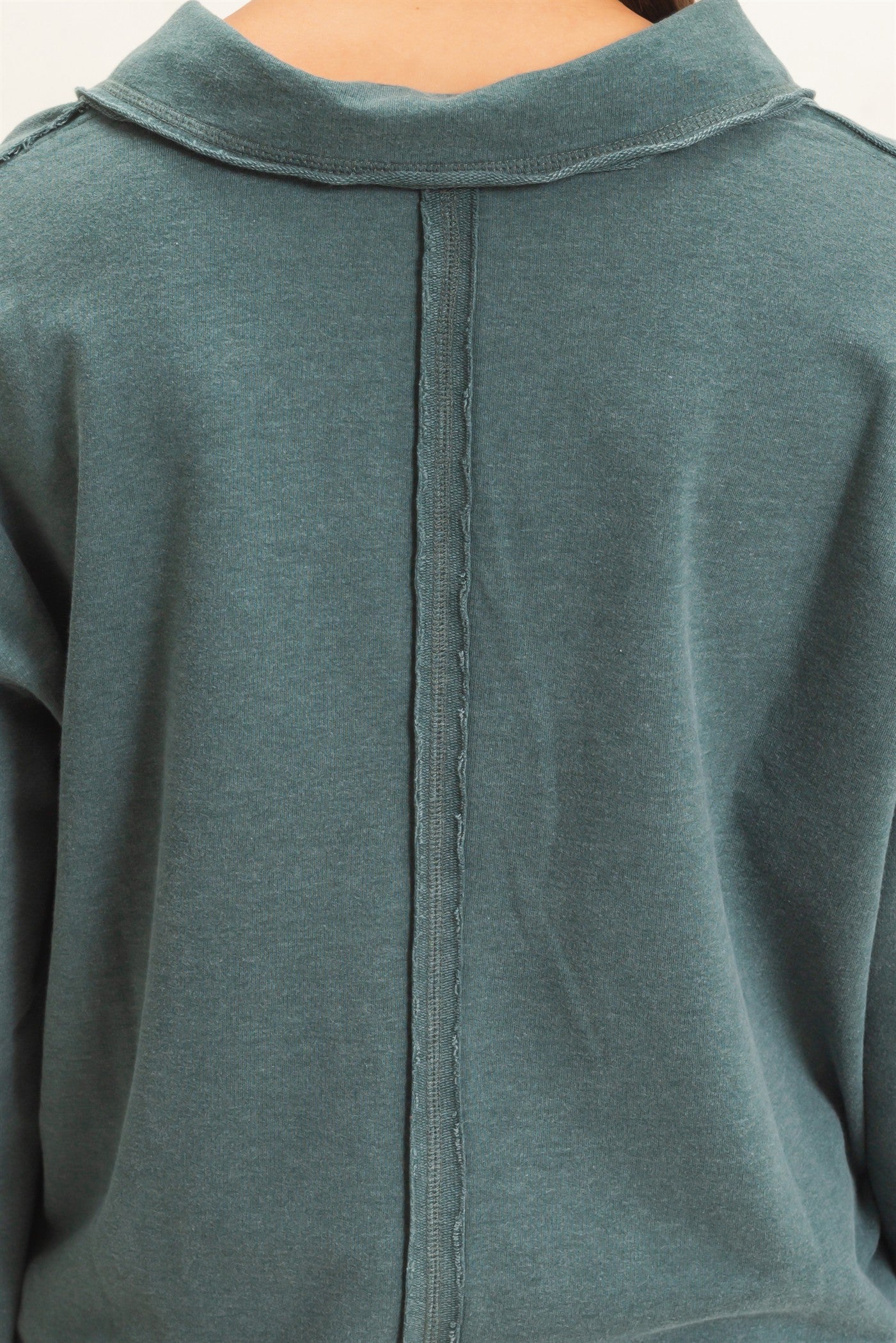 Wholesale Mineral Washed Polo Collar Long Sleeve Top Polos DZ26E887 DARK GREEN DOUBLE ZERO