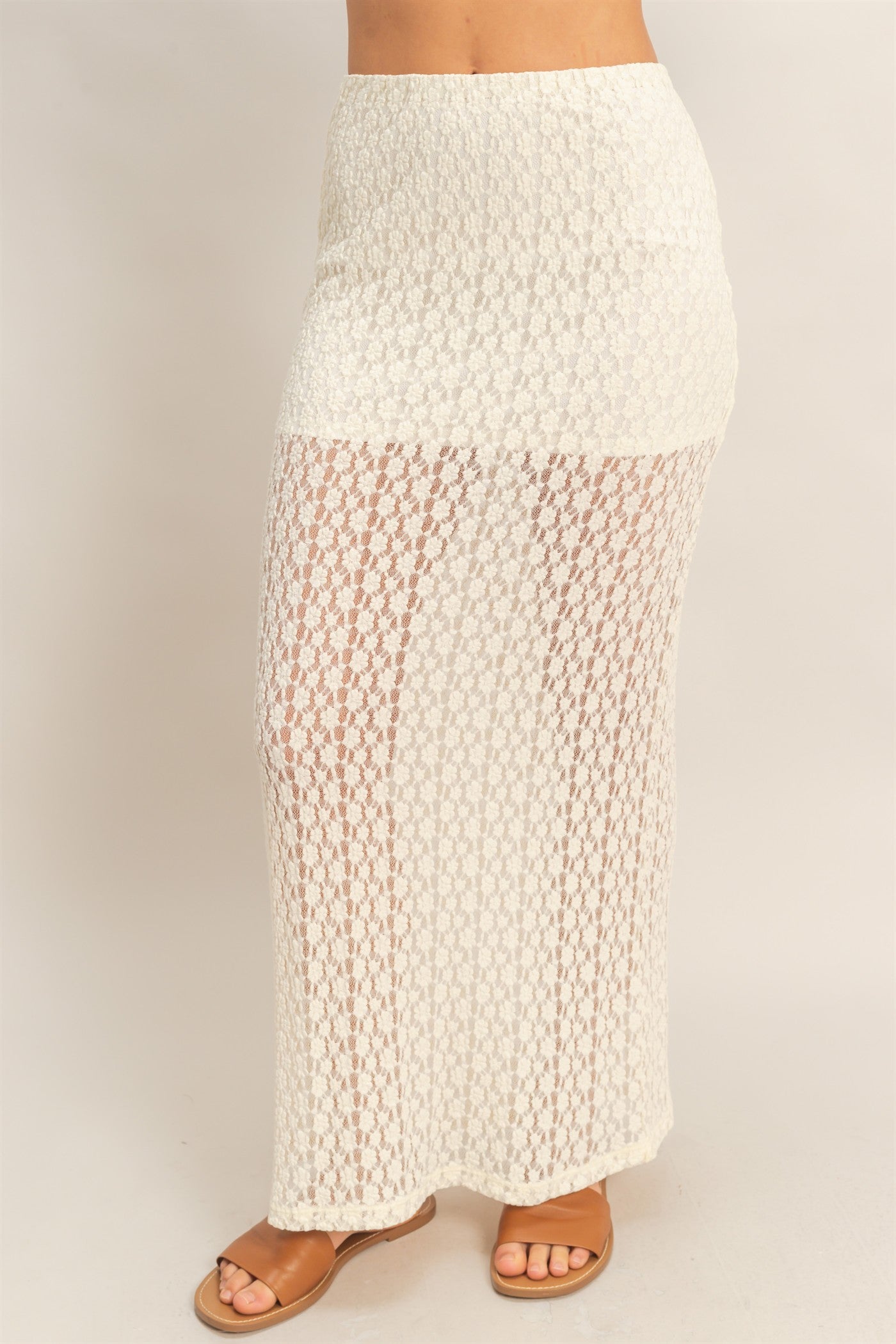 Wholesale Round Neck Lace Top & Lace Maxi Skirt Set Clothing DZ26C670-SET CREAM DOUBLE ZERO
