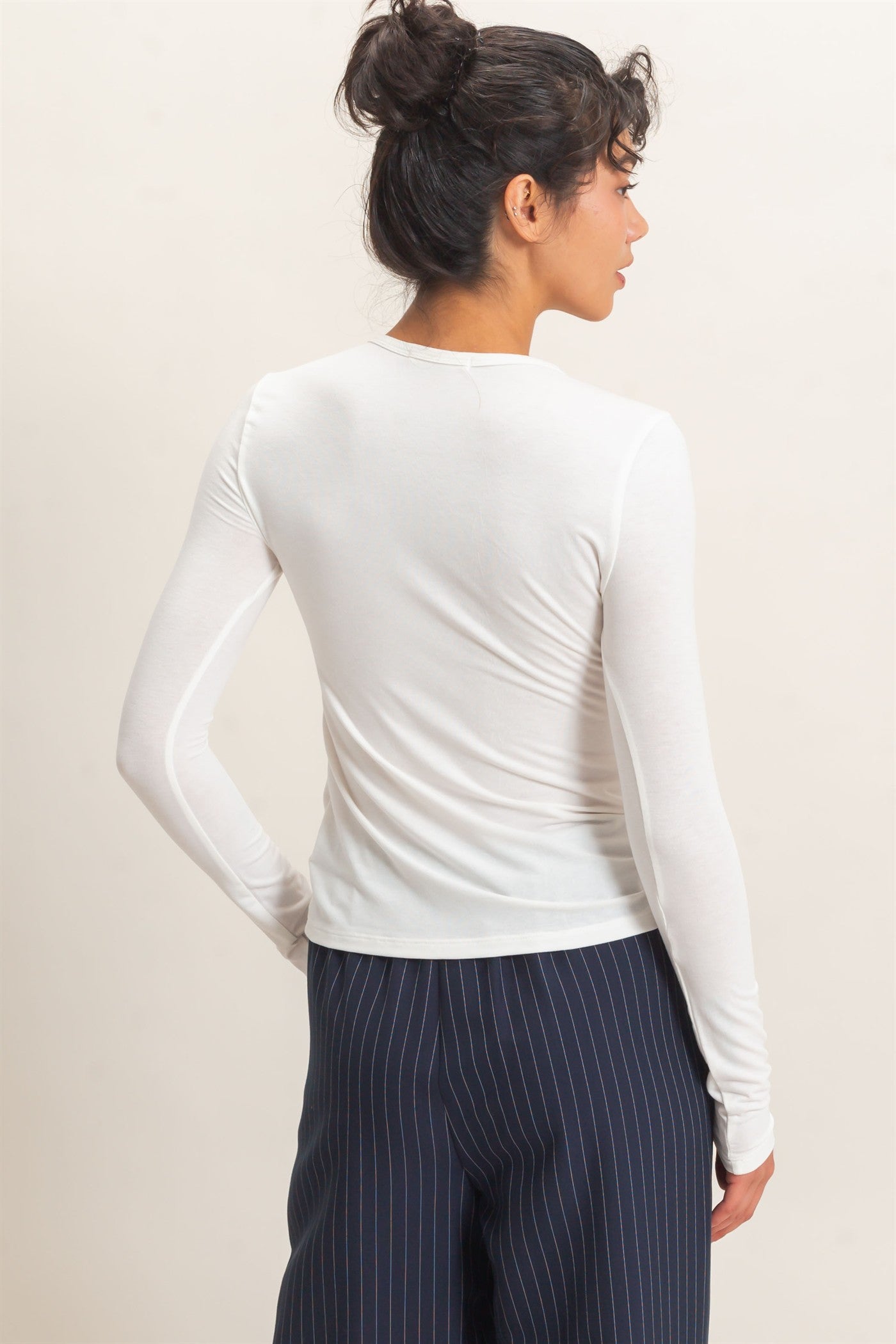 Wholesale Crew Neck Long Sleeve Top Clothing Tops DZ26E258 OFF WHITE DOUBLE ZERO