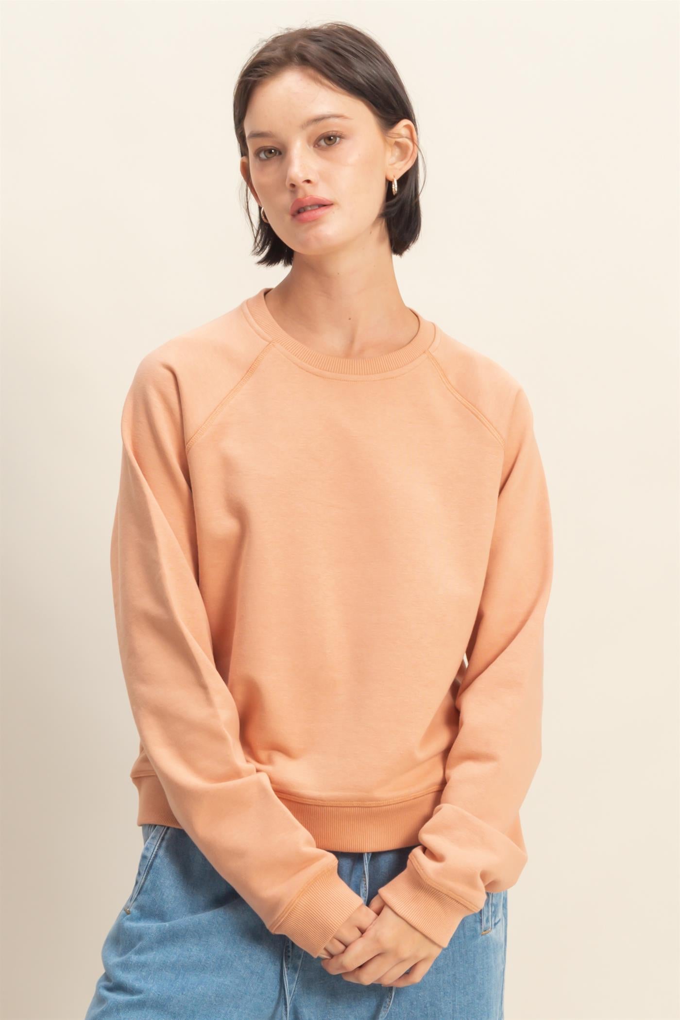 Wholesale Crew Neck Raglan Sleeve Comfy Pullover Sweatshirt Sweatshirts DZ25E237 CLAY DOUBLE ZERO
