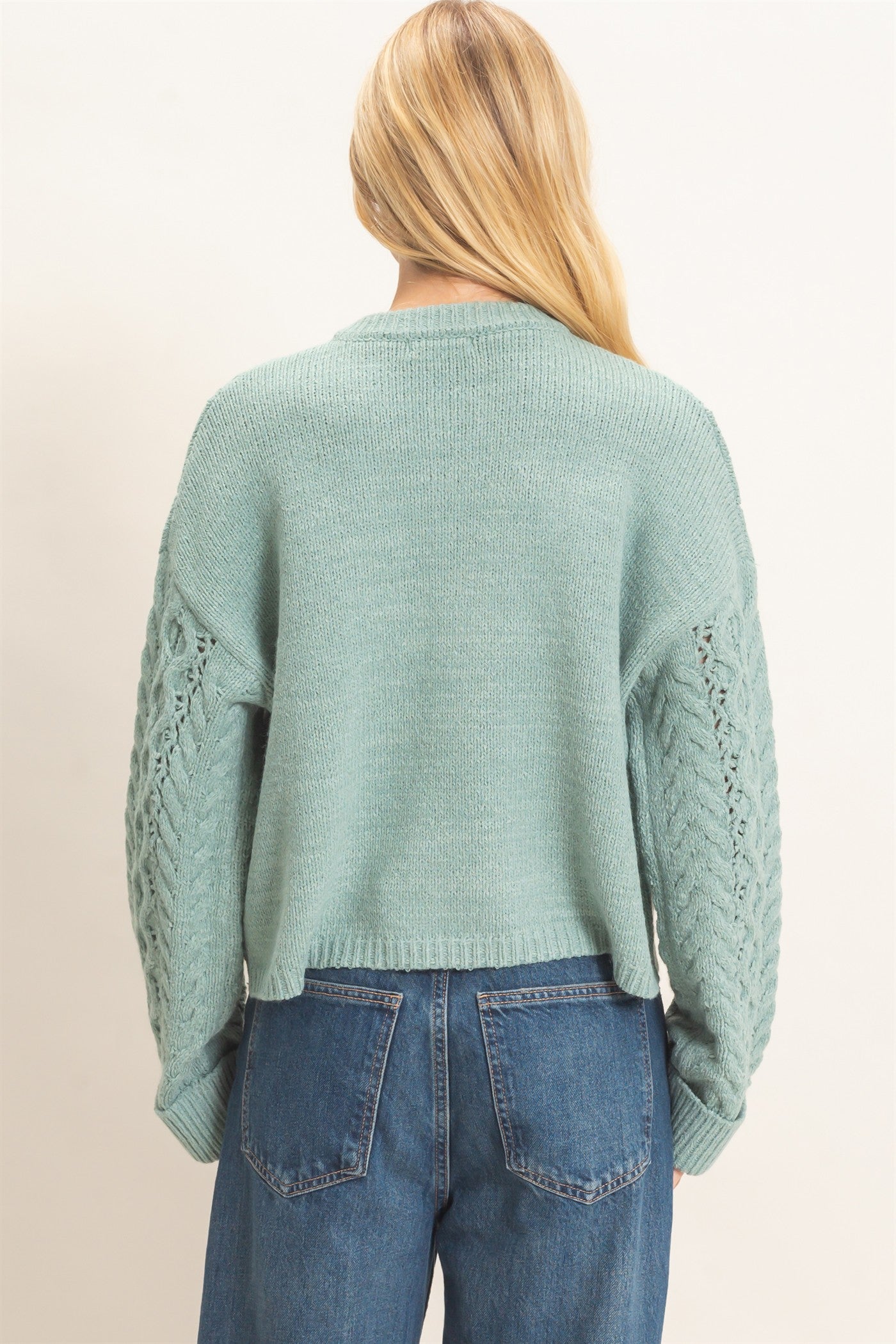 Wholesale Cable Knit Henley Sweaters HF26E552 CALMING GREEN HYFVE
