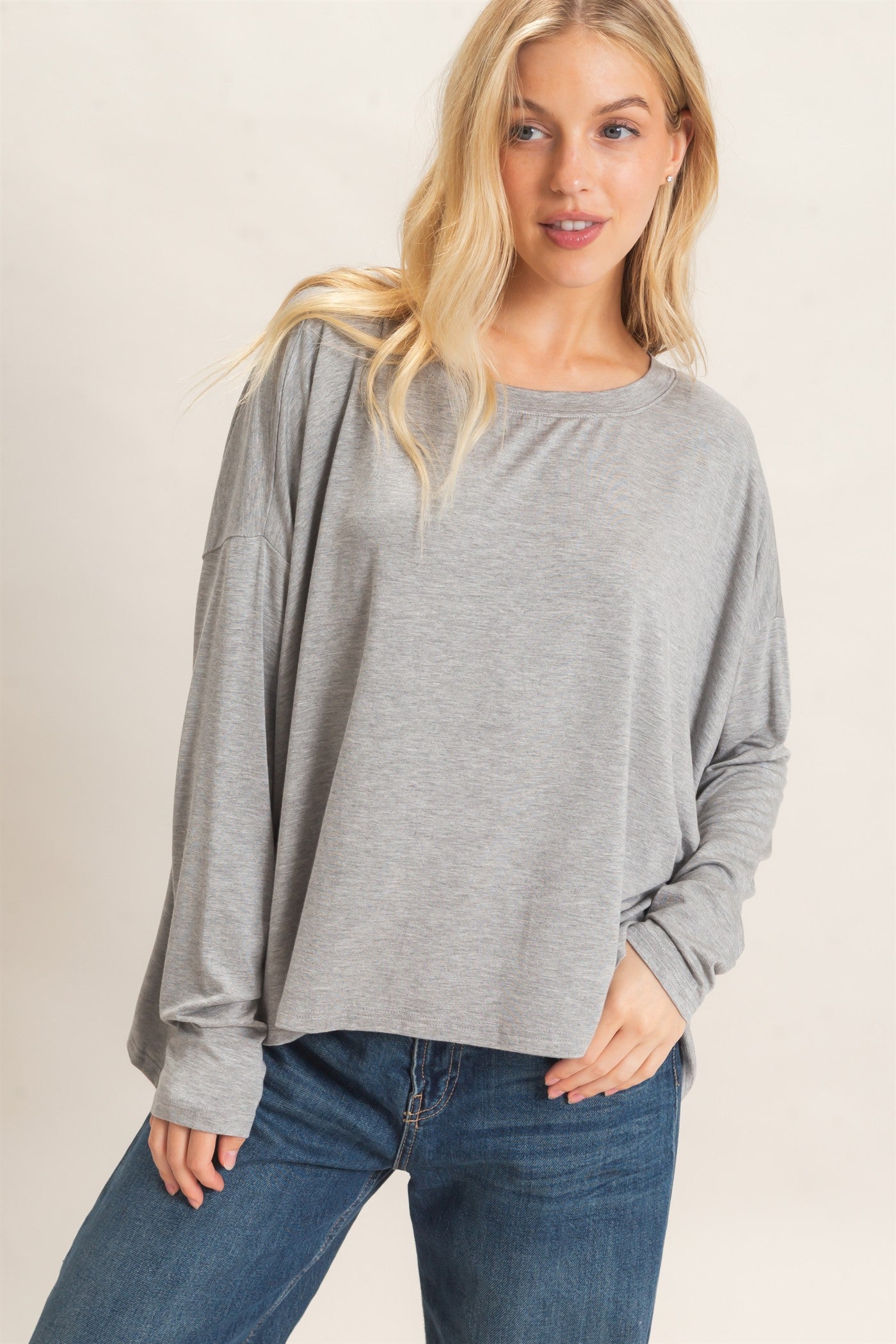 Wholesale Boat Neck Boxy Top Clothing Tops HF26F298 H.GRAY HYFVE