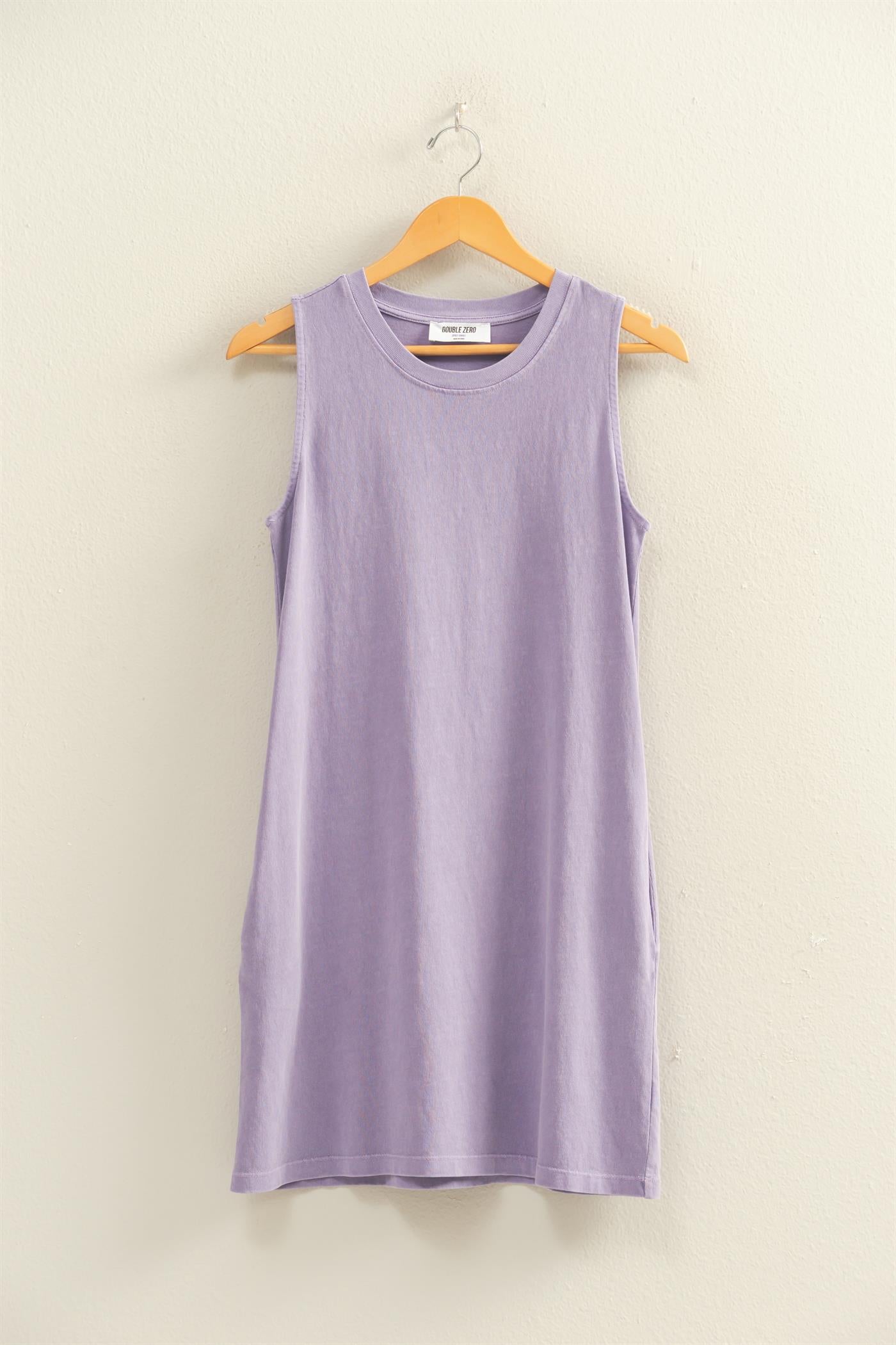 Wholesale Pigment Dyed Sleeveless Mini Dres Dresses DZ26A745 DUSTY PURPLE DOUBLE ZERO