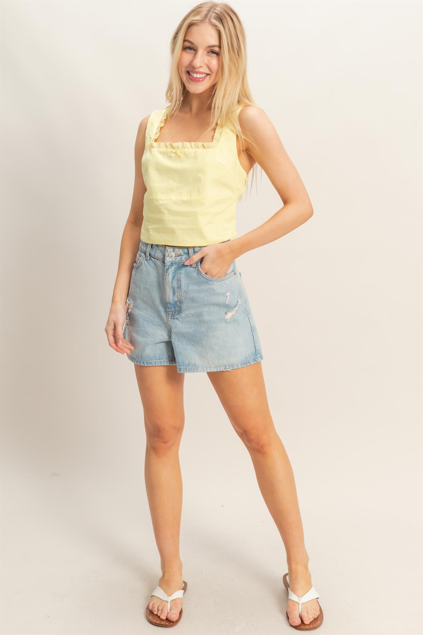 Wholesale Lace Square Neck Tank Clothing Tops HF26A008 YELLOW HYFVE