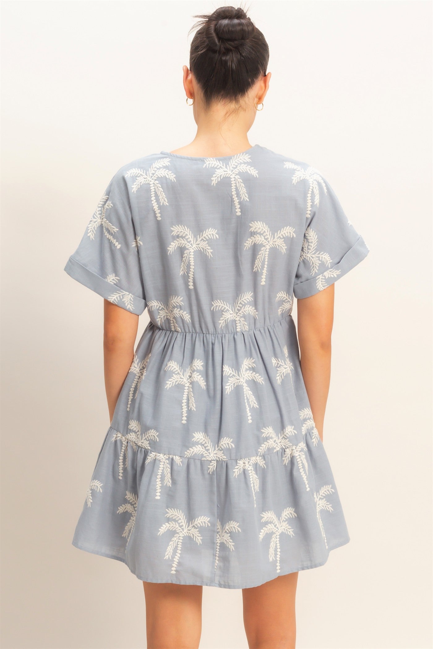 Wholesale Tiered V-Neck Dress Dresses HF26C231 DUSTY BLUE HYFVE