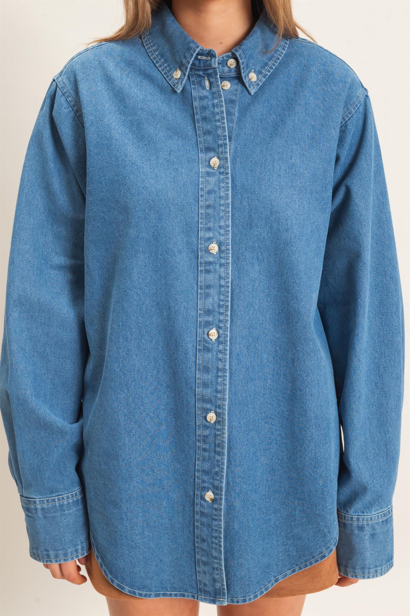 Wholesale Button-Up Denim Shirt Shirts HF26E420 LIGHT DENIM HYFVE