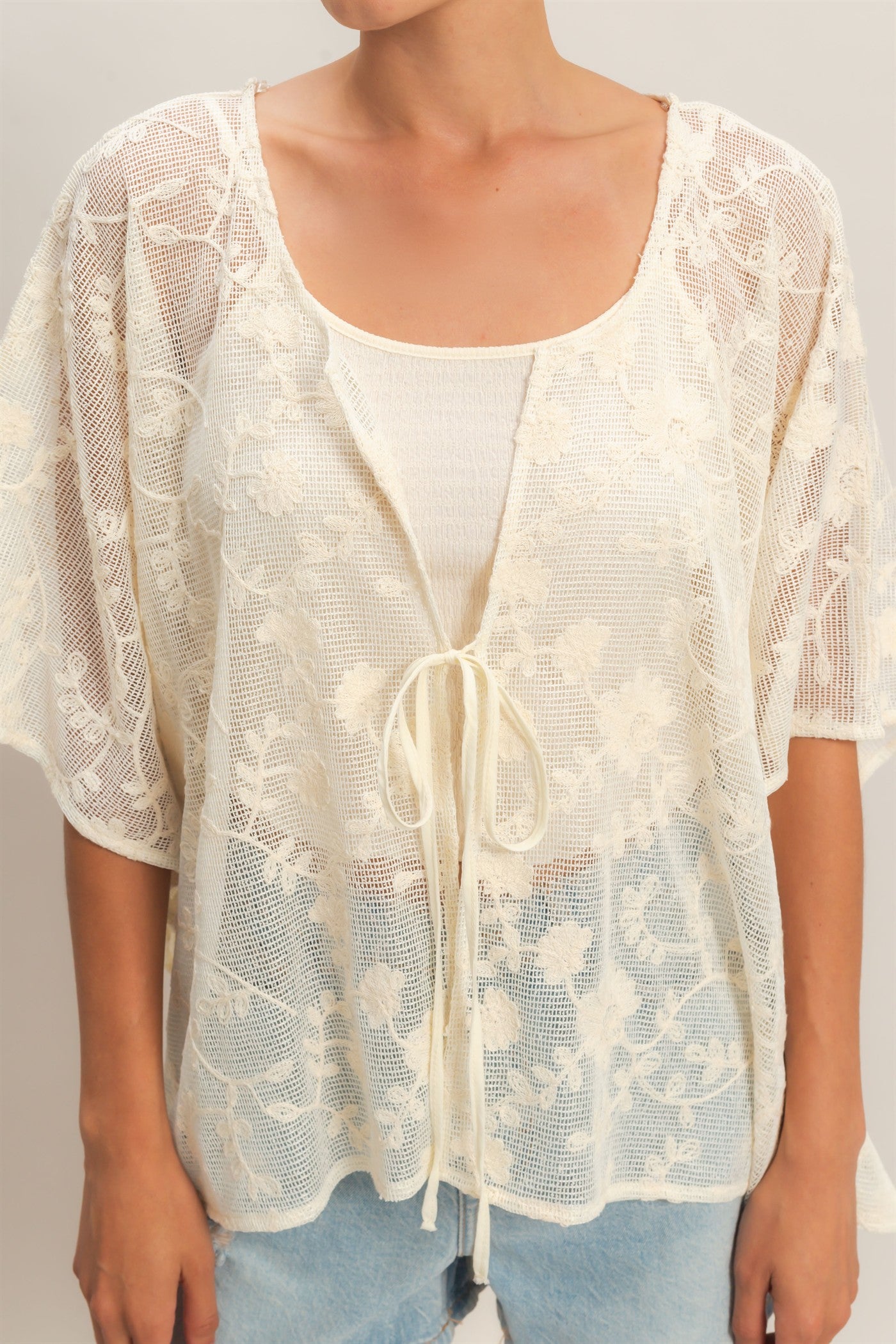 Wholesale Floral Lace Cover-Up Clothing Tops HF26C196 NATURAL HYFVE