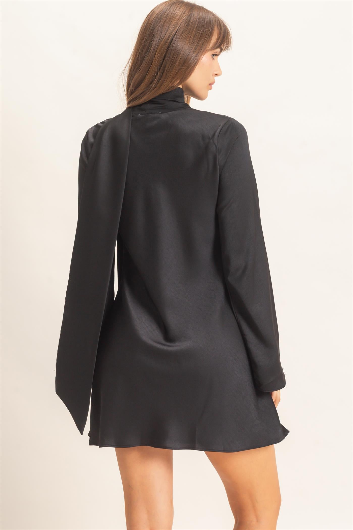 Wholesale Bias Satin Dress With Scarf Dresses HF26E928 BLACK HYFVE