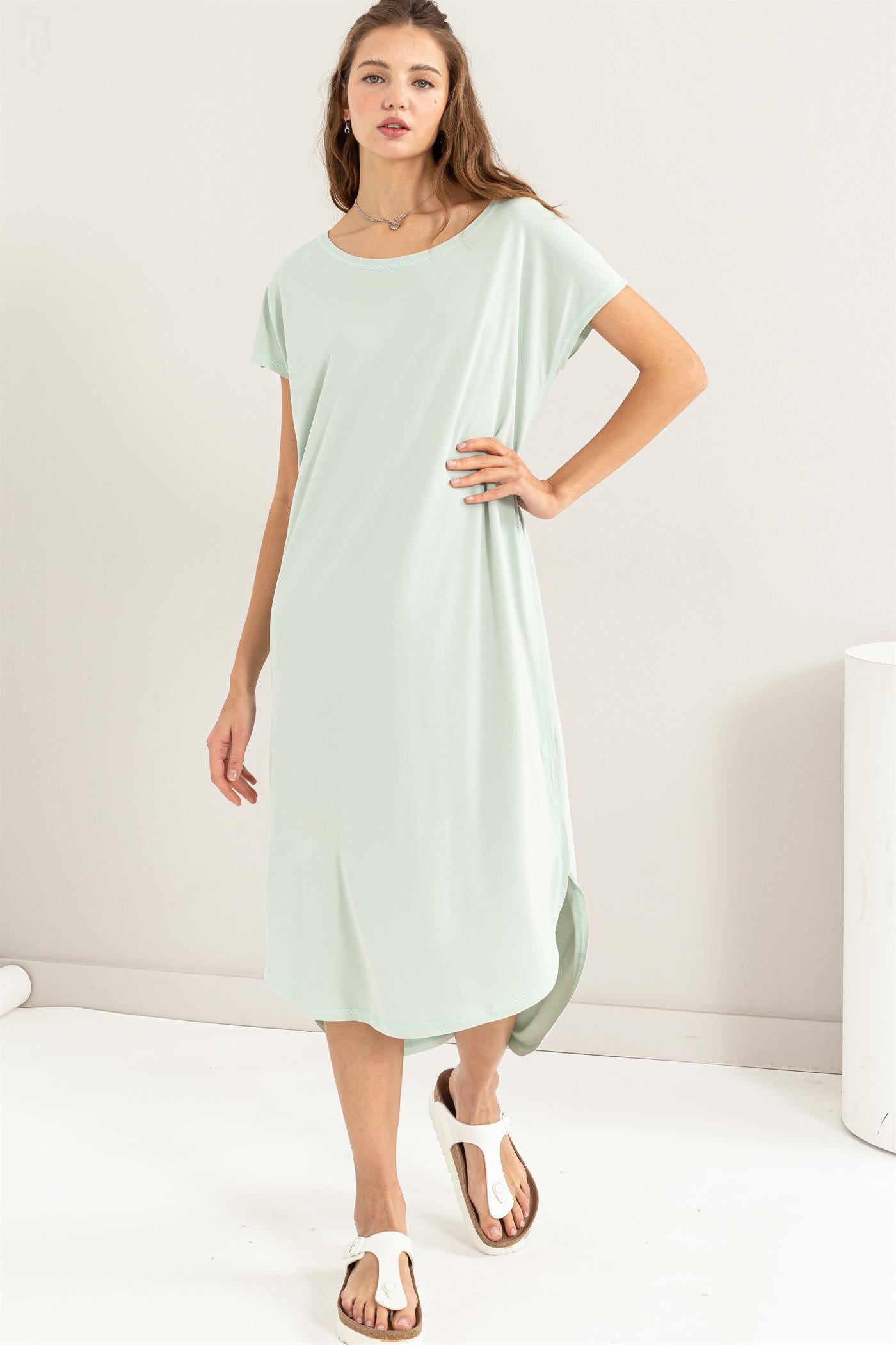 Wholesale Soft High Low Midi Dress Dresses DZ24A885 MINT DOUBLE ZERO