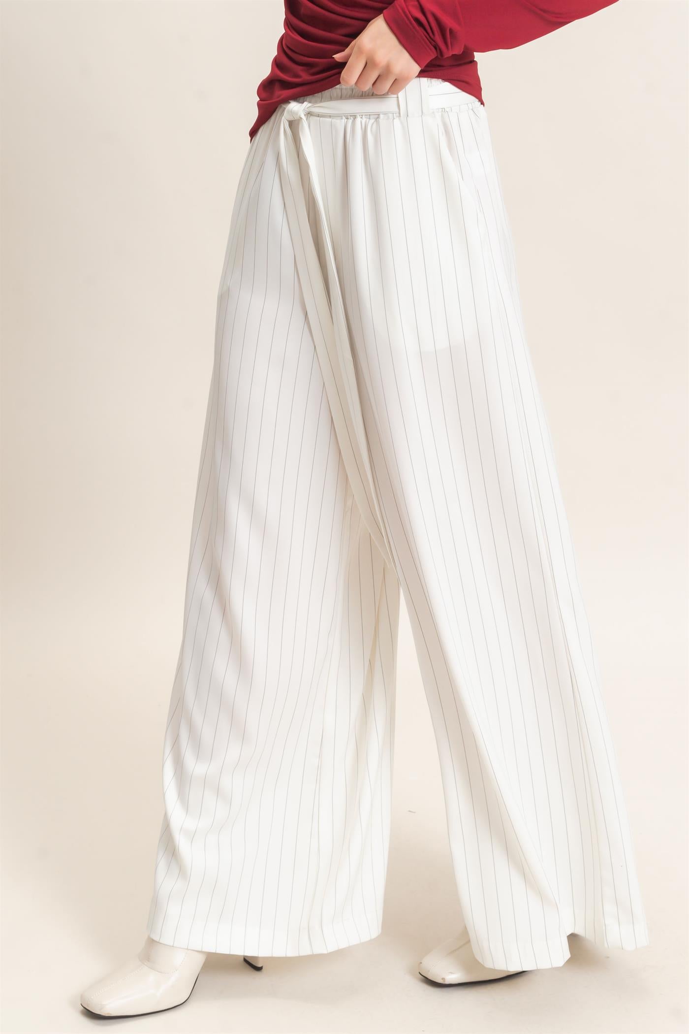 Wholesale Pinstripe Wide-Leg Pants Pants HF25F030 WHITE HYFVE