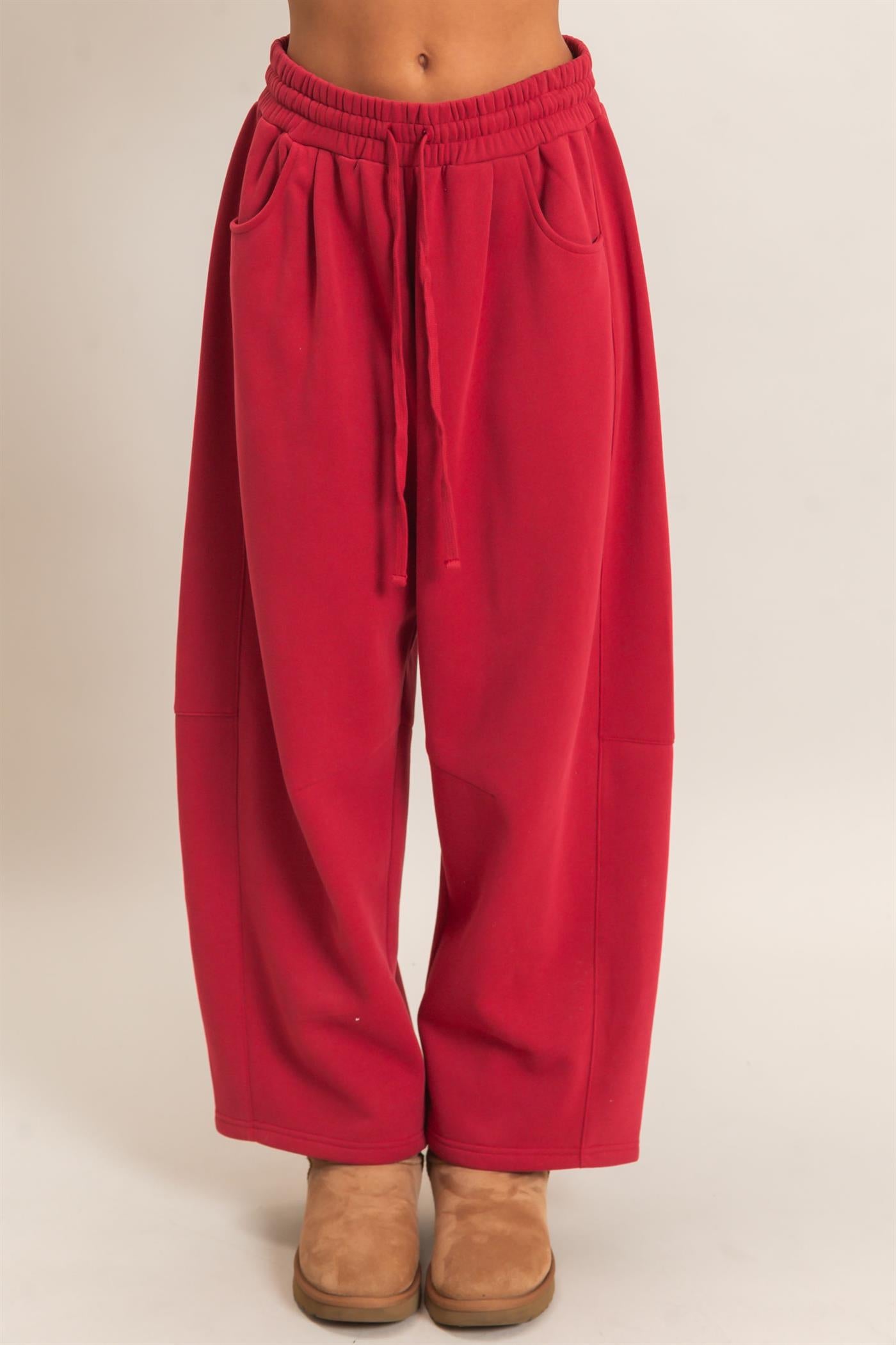 Wholesale Drawstring Waist Barrel Sweatpants Pants DZ26E290 DARK RED DOUBLE ZERO