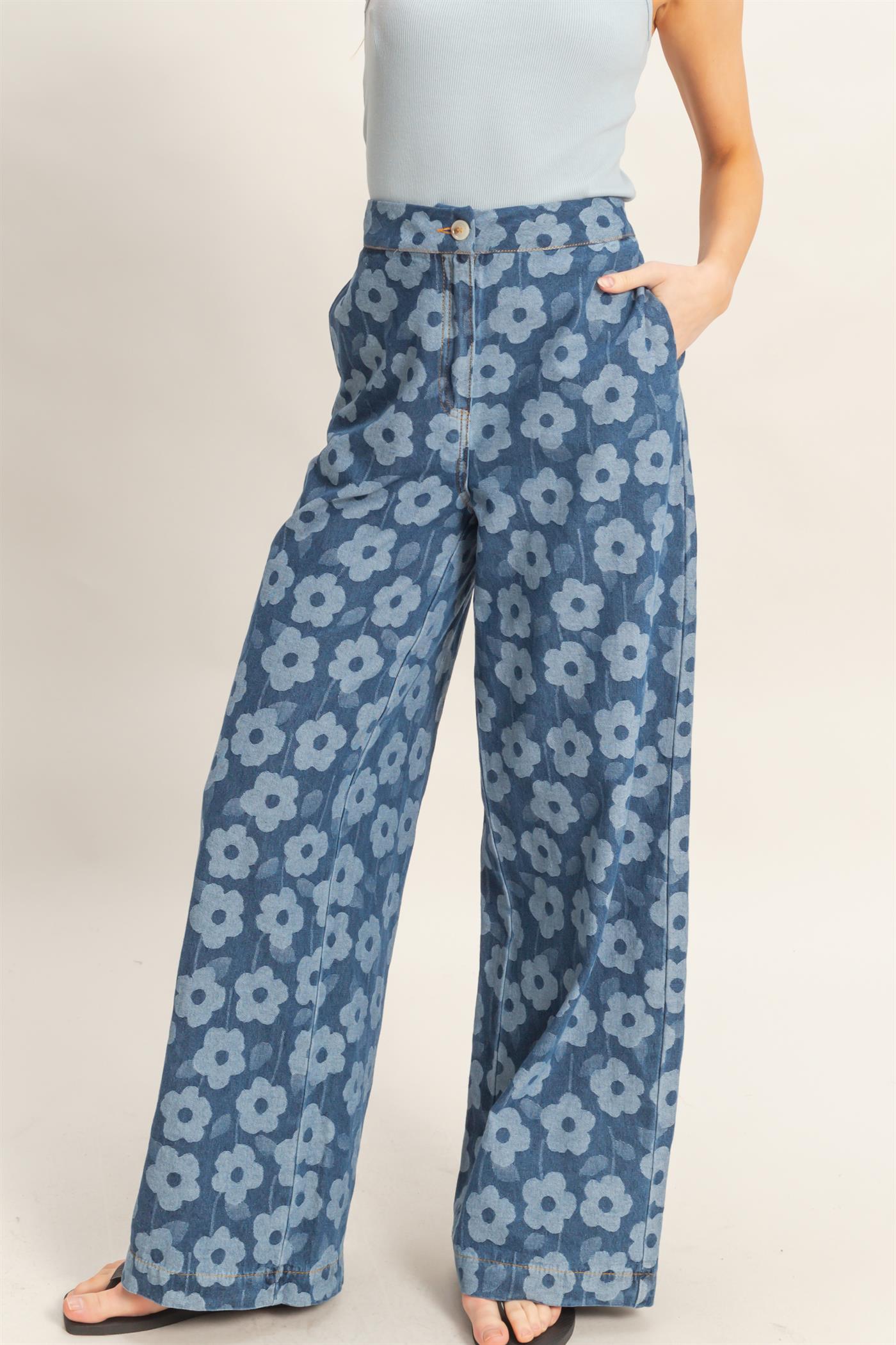 Wholesale Floral Wide-Leg Pants Pants HF26A818 MEDIUM BLUE HYFVE