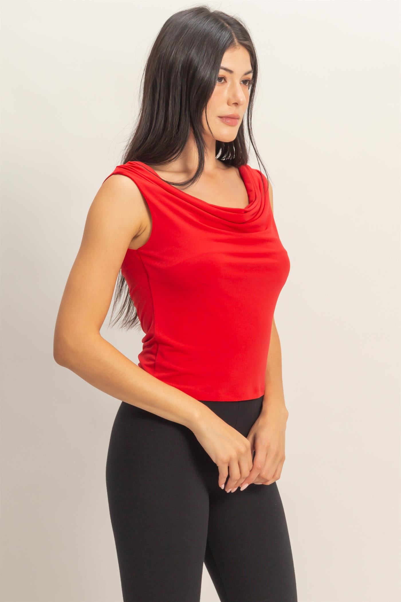 Wholesale Cowl Neck Sleeveless Top Clothing Tops DZ26C274 RED DOUBLE ZERO