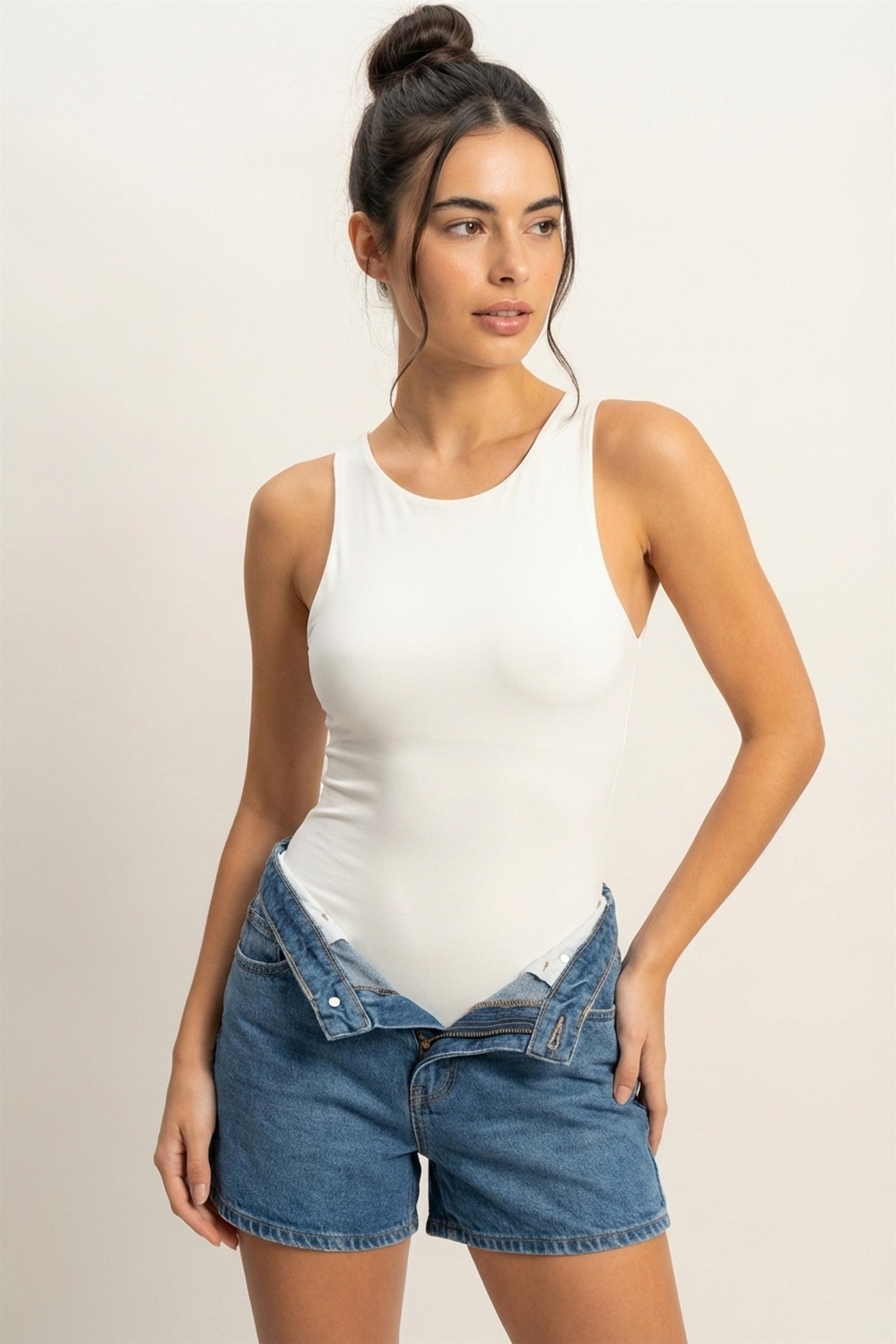Wholesale Sleeveless Tank Top Bodysuit Clothing Tops DZ24A893-D OFF WHITE DOUBLE ZERO