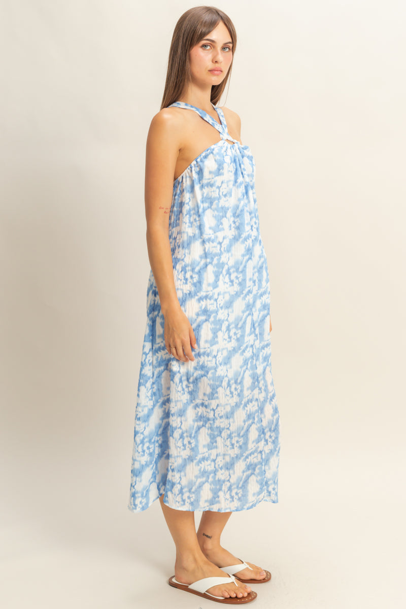 Wholesale Halter Cross Neck Backless Maxi Dress Dresses HF22E496 BLUE HYFVE