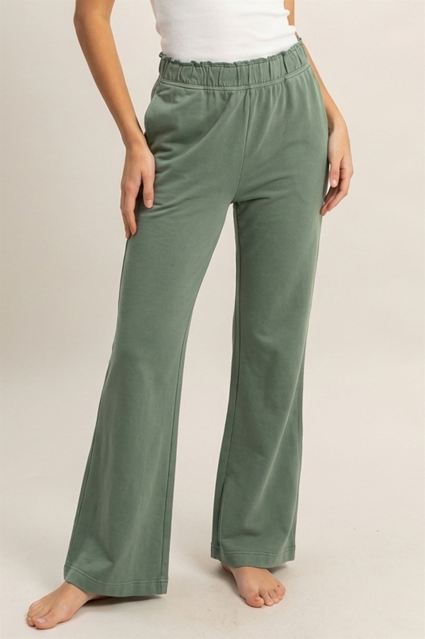 Wholesale High Waist Flare Pants Pants DZ24C346-D GRAY GREEN DOUBLE ZERO