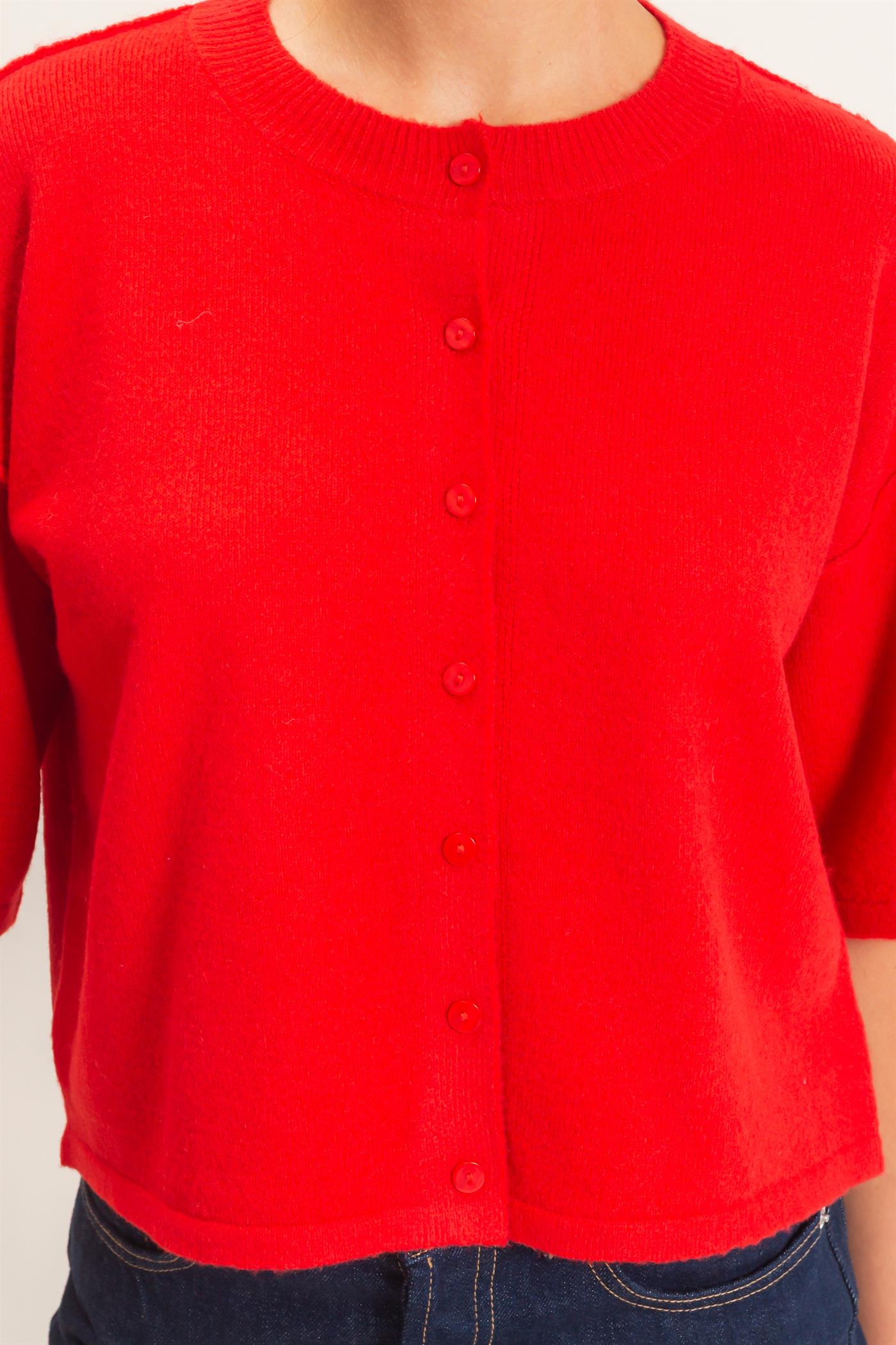 Wholesale Drop Shoulder Short Sleeve Cardigan Cardigans DZ26E238 RED DOUBLE ZERO