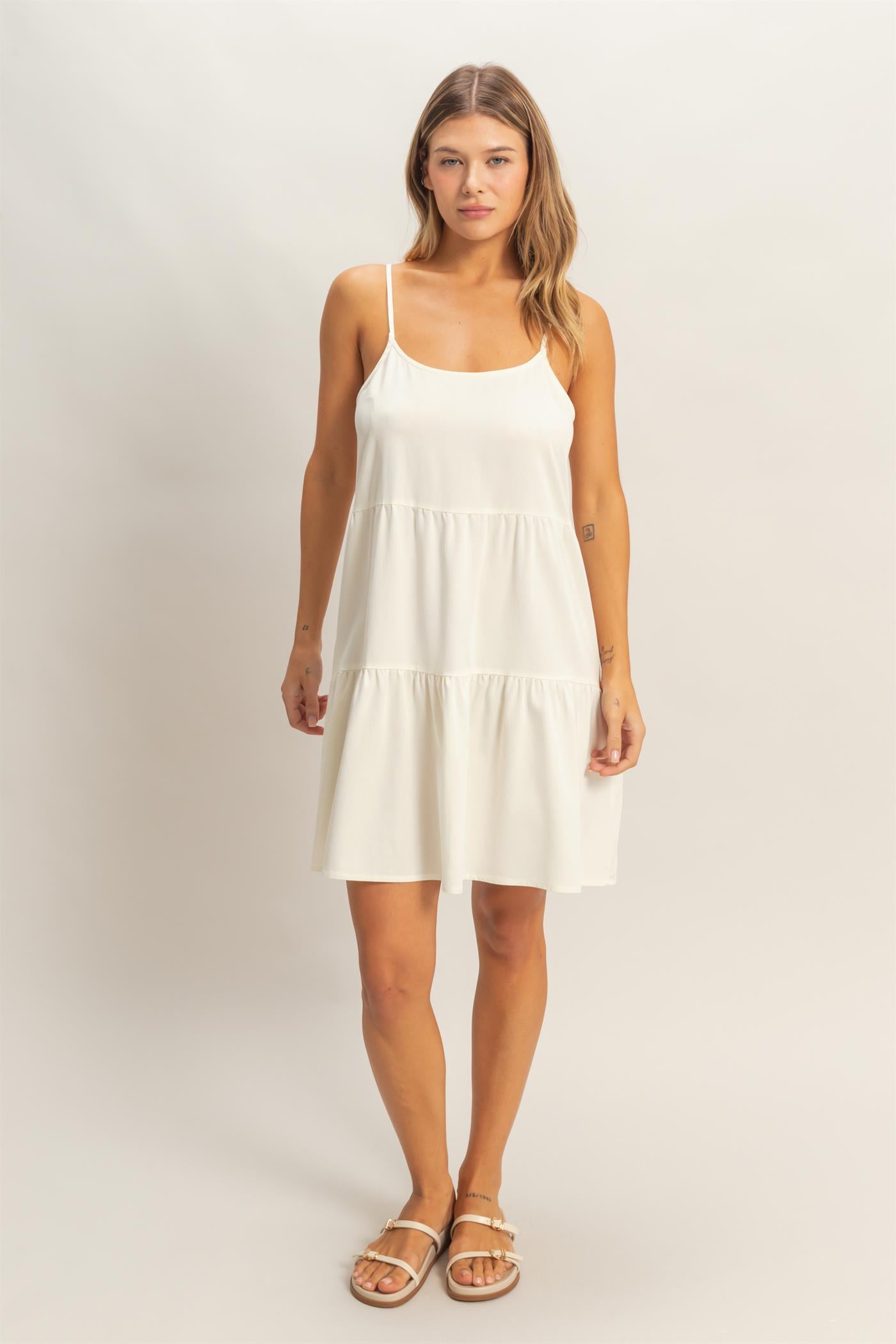 Wholesale Tiered Spaghetti Strap Dress Dresses HF26E426-D OFF WHIHTE HYFVE