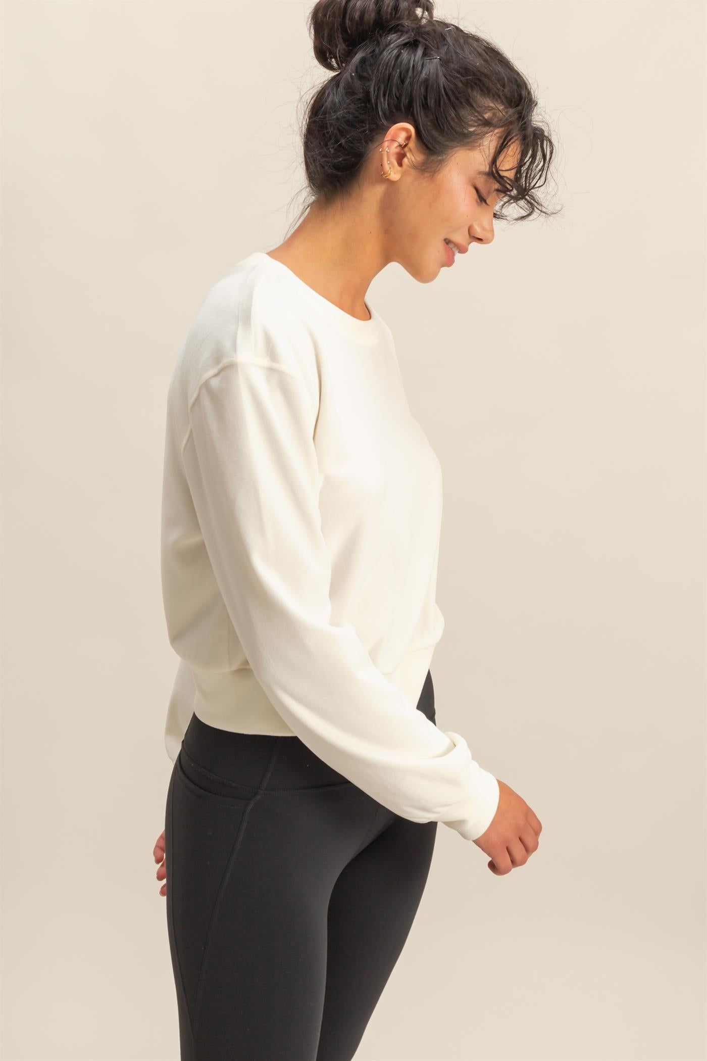 Wholesale Banded Waist Sweatshirt Clothing Tops DZ23A458 WHIP CREAM DOUBLE ZERO