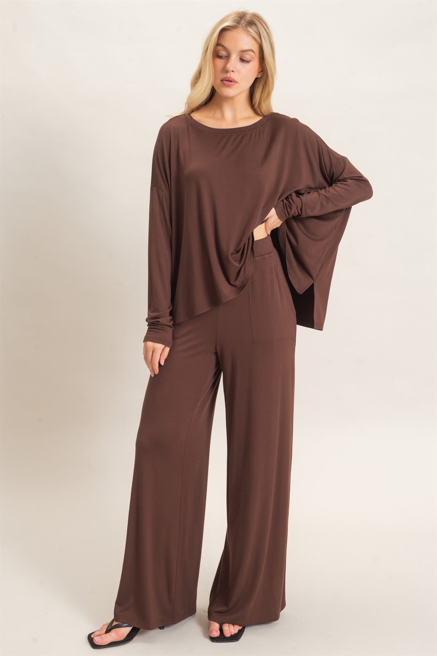 Wholesale Boat Neck Boxy Top Clothing Tops HF26F298 ESPRESSO HYFVE