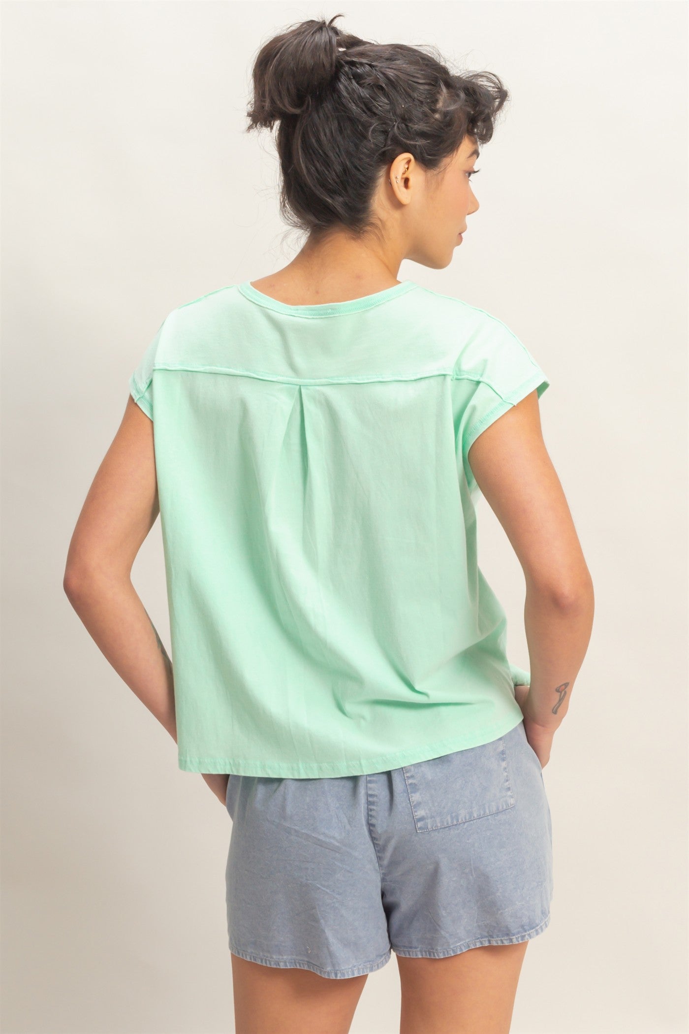 Wholesale Henley Neck Cap Sleeve Top Clothing Tops DZ26E279 MINT DOUBLE ZERO