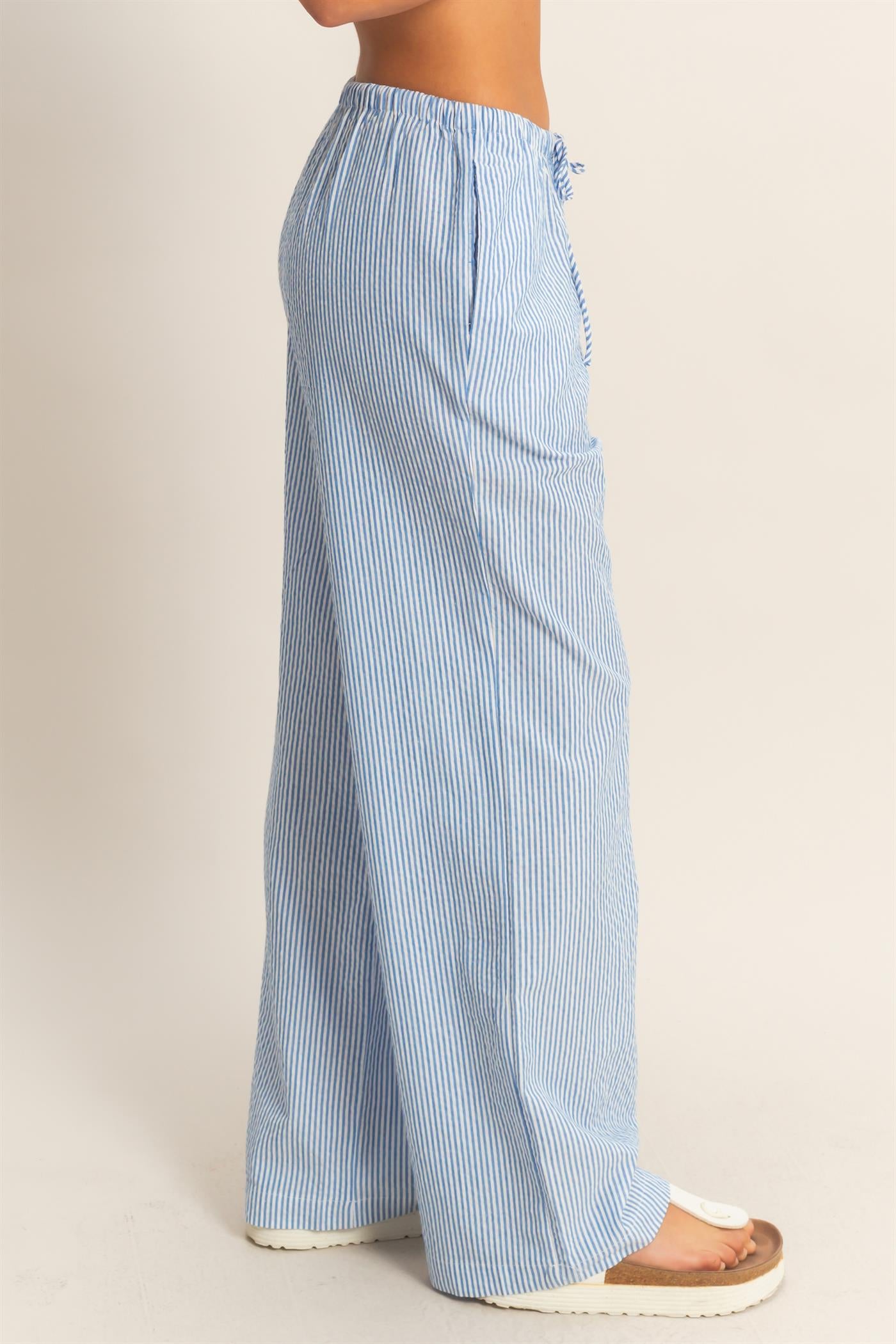 Wholesale Striped Wide Leg Pants Pants DZ26A752 BLUE DOUBLE ZERO