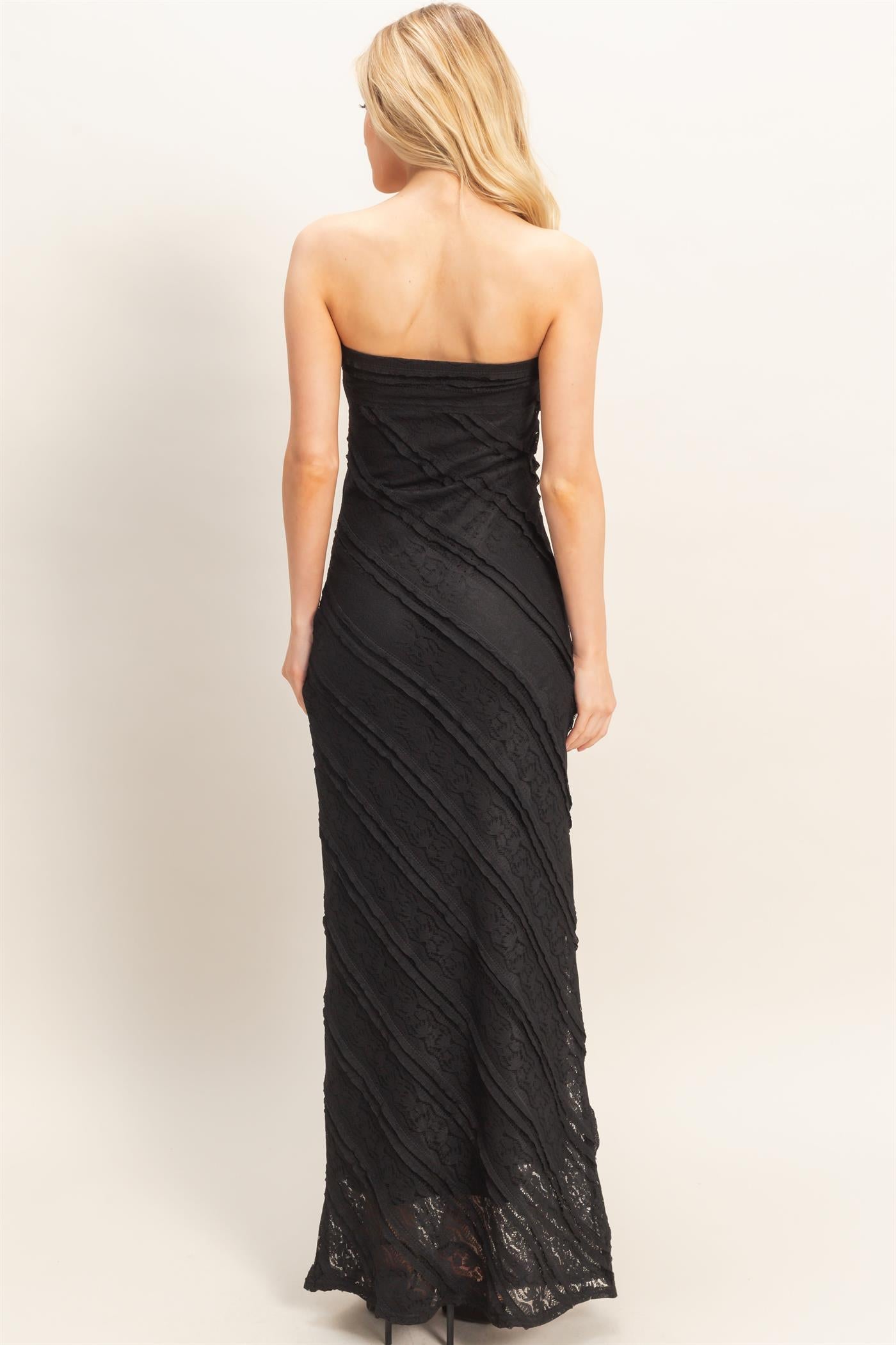 Wholesale Strapless Ruched Maxi Dress Dresses HF26A105 BLACK HYFVE