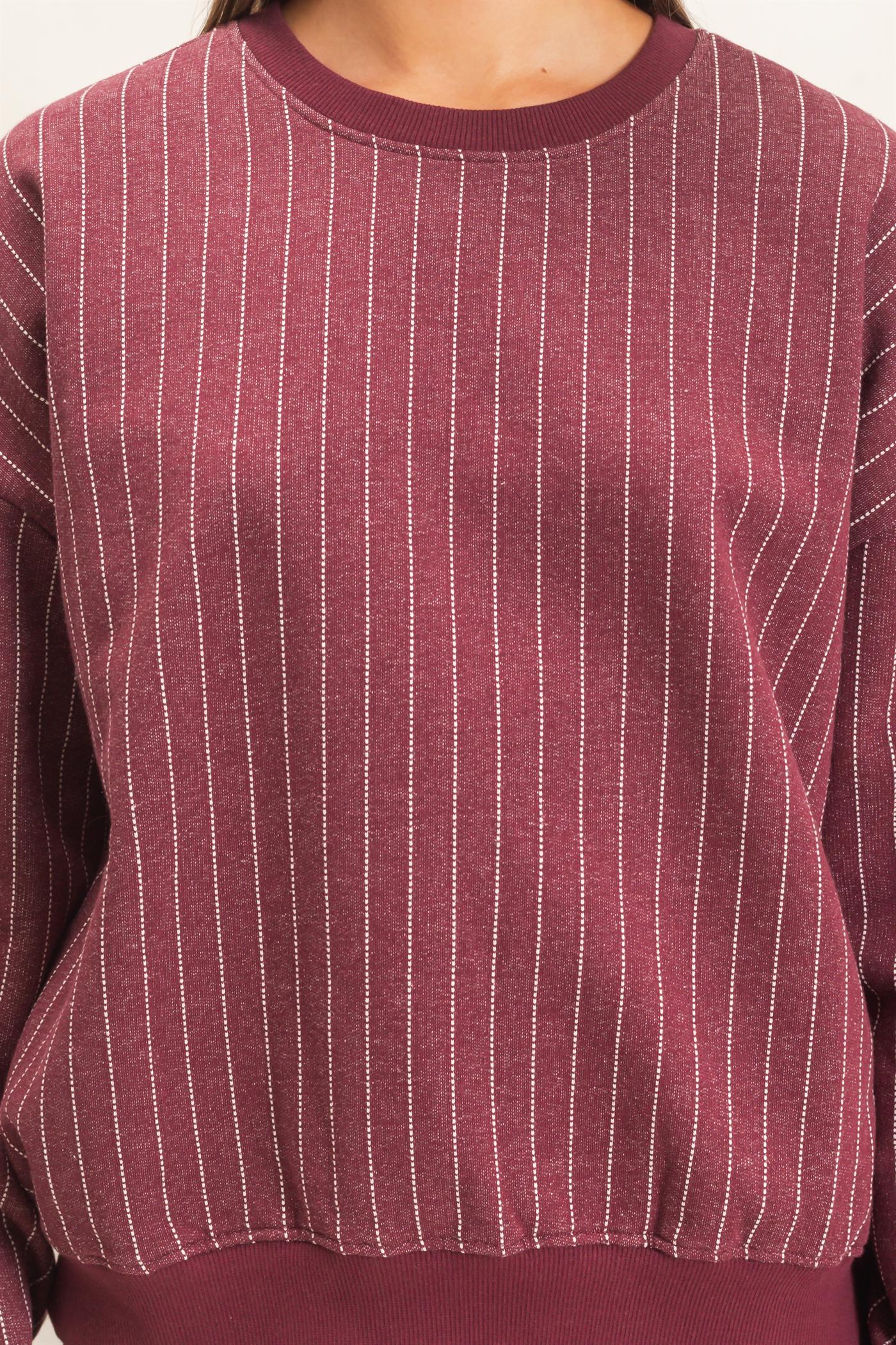 Wholesale Pinstripe Crew Neck Sweatshirt Sweatshirts DZ26E627 DARK CHERRY DOUBLE ZERO