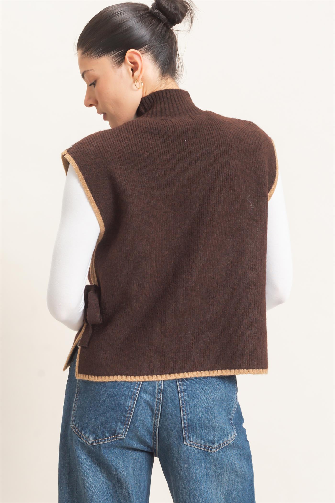 Wholesale High Neck Sweater Vest Sweaters HF26F137 BROWN HYFVE