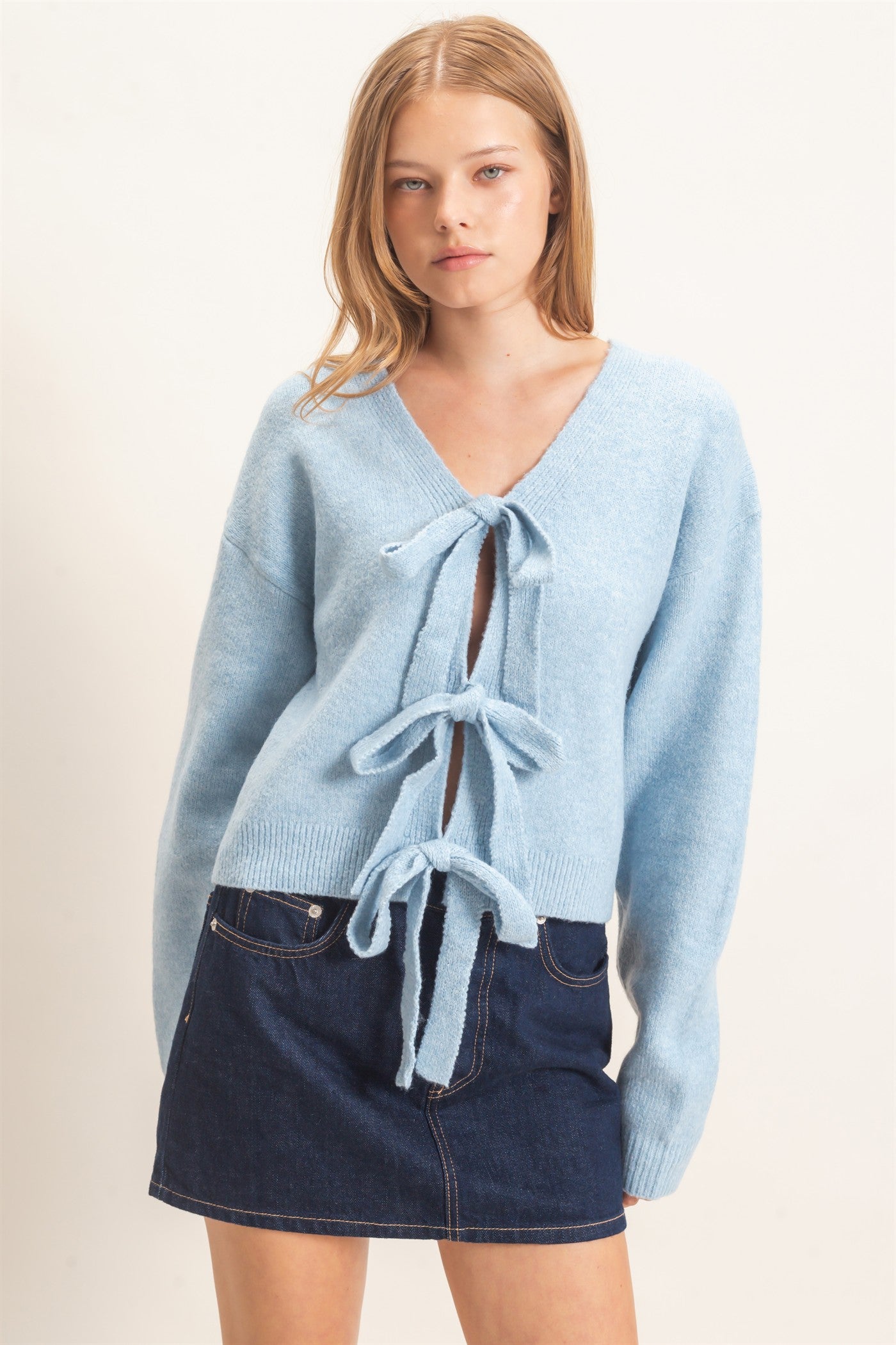 Wholesale Two-Way Bow Tie Sweater Sweaters HF26E167 DUSTY BLUE HYFVE
