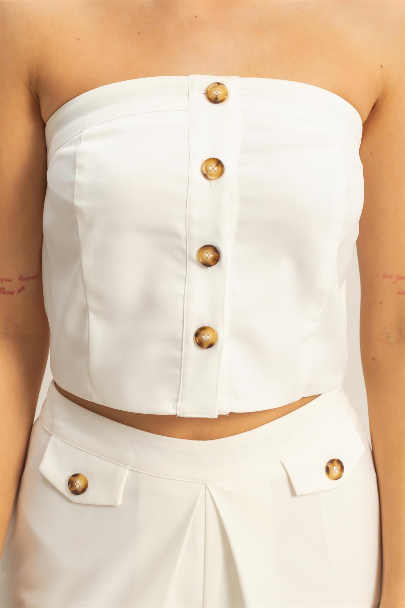 Wholesale Strapless Buttoned Top And Pants Set Clothing HF25E017-SET OFF WHITE HYFVE