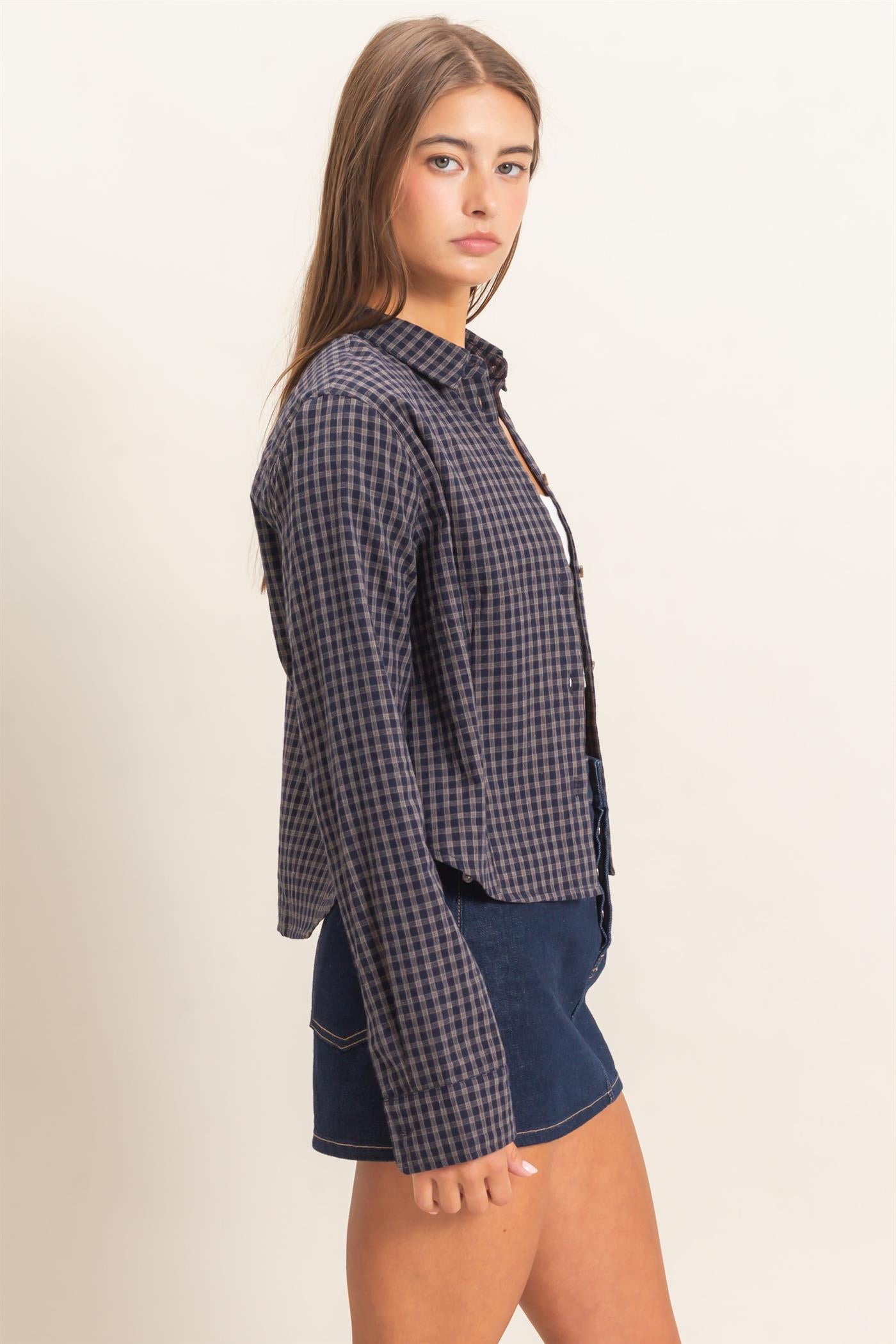 Wholesale Plaid Long Sleeve Shirt Shirts DZ26E910 NAVY DOUBLE ZERO