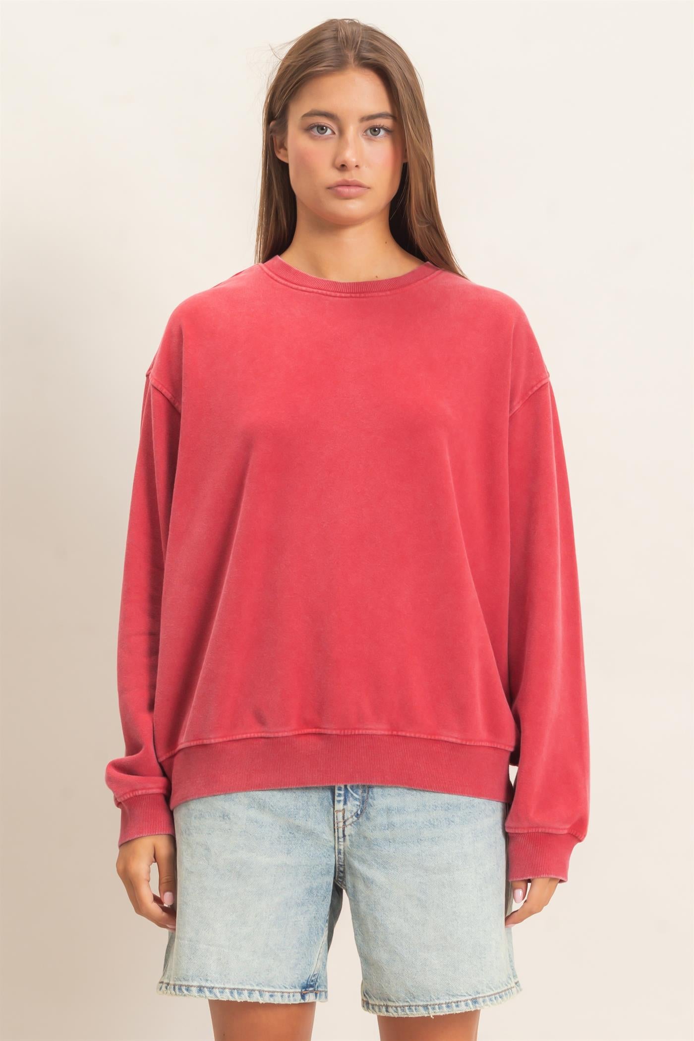 Wholesale Mineral Wash Crew Neck Sweatshirt Sweatshirts DZ26E990 DARK RED DOUBLE ZERO