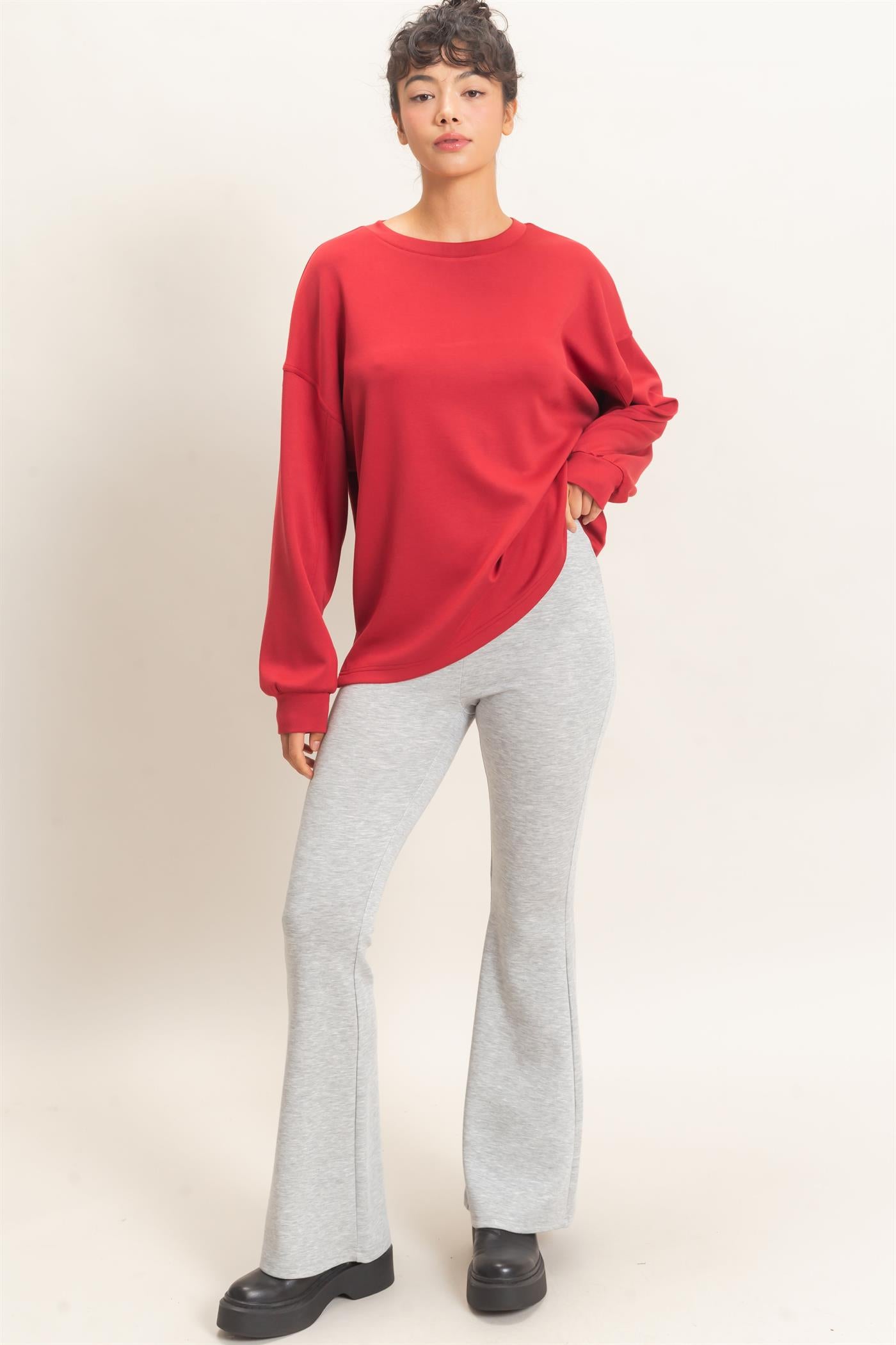 Wholesale Oversized Crew Neck Top Sweatshirts DZ26E388 DARK RED DOUBLE ZERO