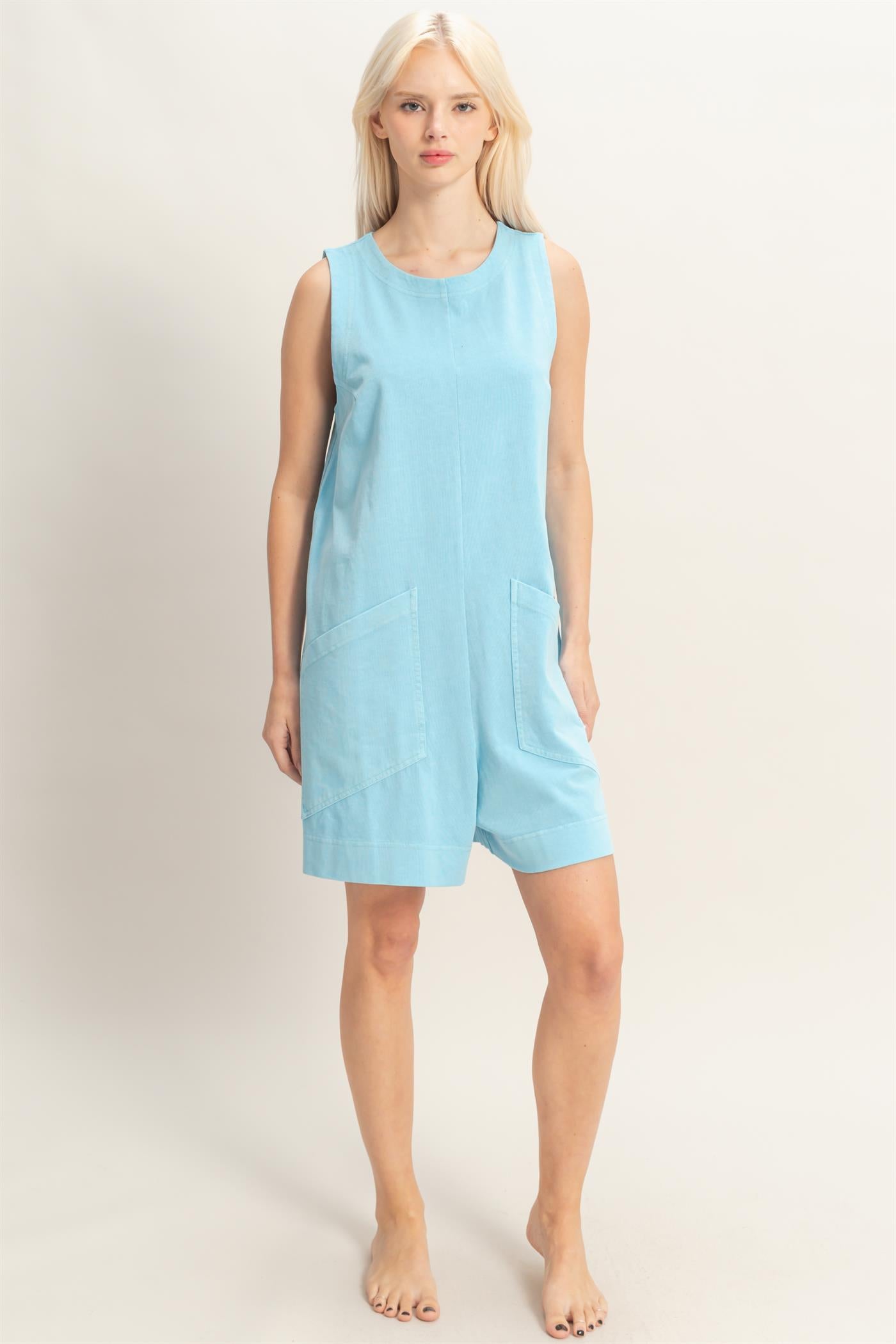 Wholesale Pocket Detail Sleeveless Romper Clothing DZ26A327 BLUE DOUBLE ZERO