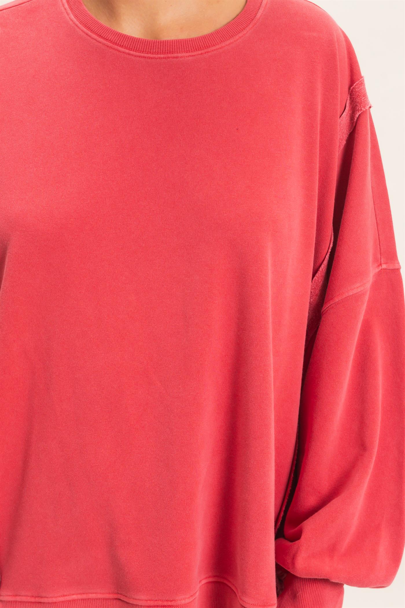 Wholesale Pigment  Dye Oversized Raw Edge Sweatshirt Sweatshirts DZ26C737 DARK RED DOUBLE ZERO