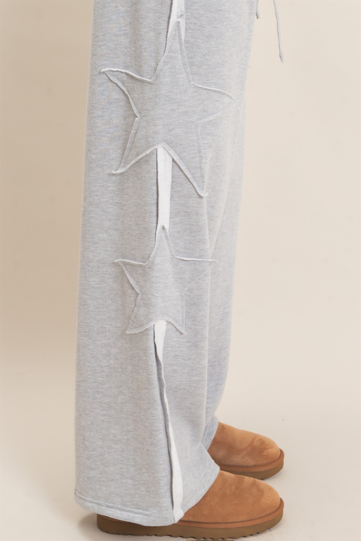 Wholesale French Terry Star Patch Sweatpants Pants DZ27A197 HEATHER GRAY DOUBLE ZERO