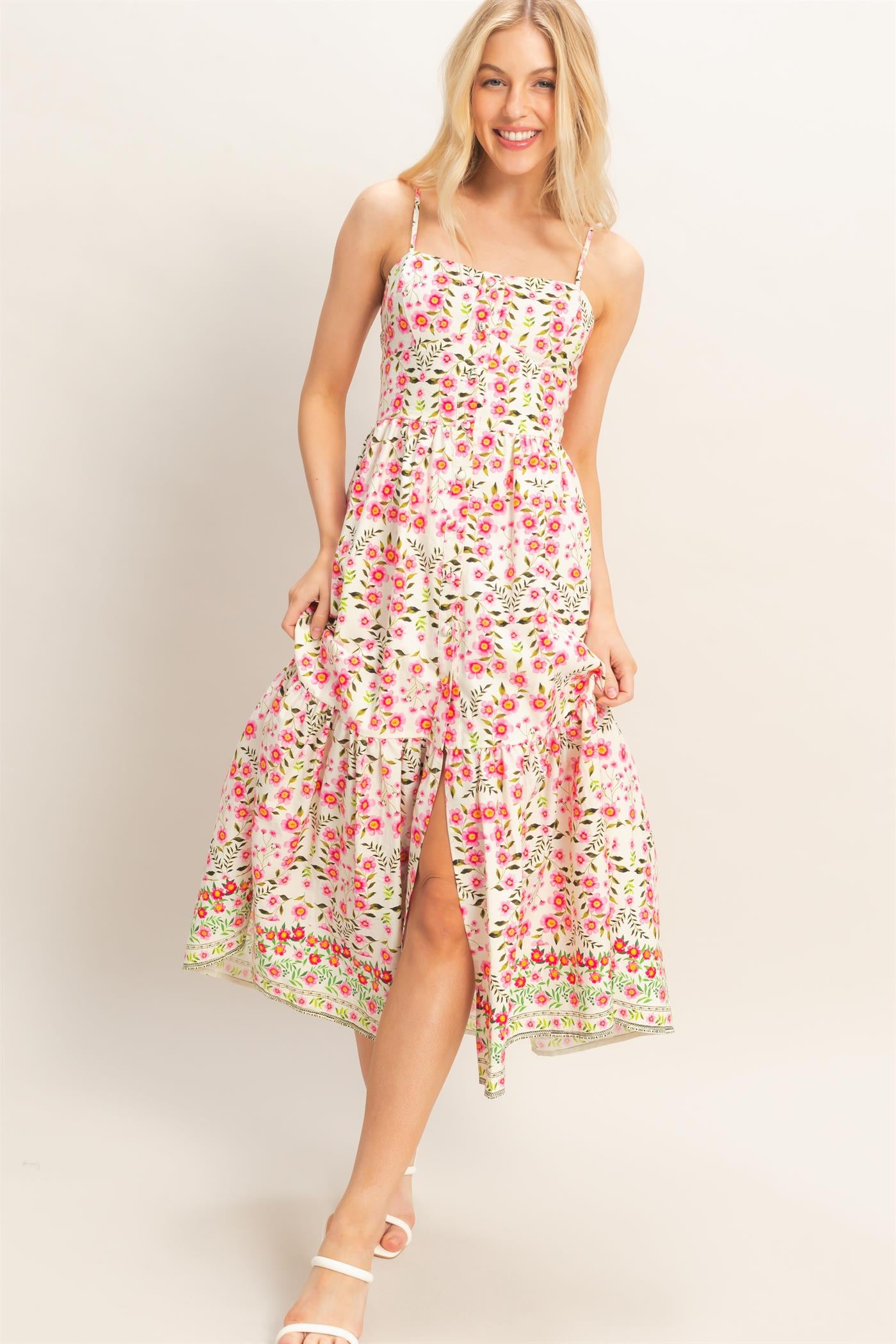 Wholesale Floral Print Spaghetti Strap Dress Dresses HF26C548 PINK HYFVE