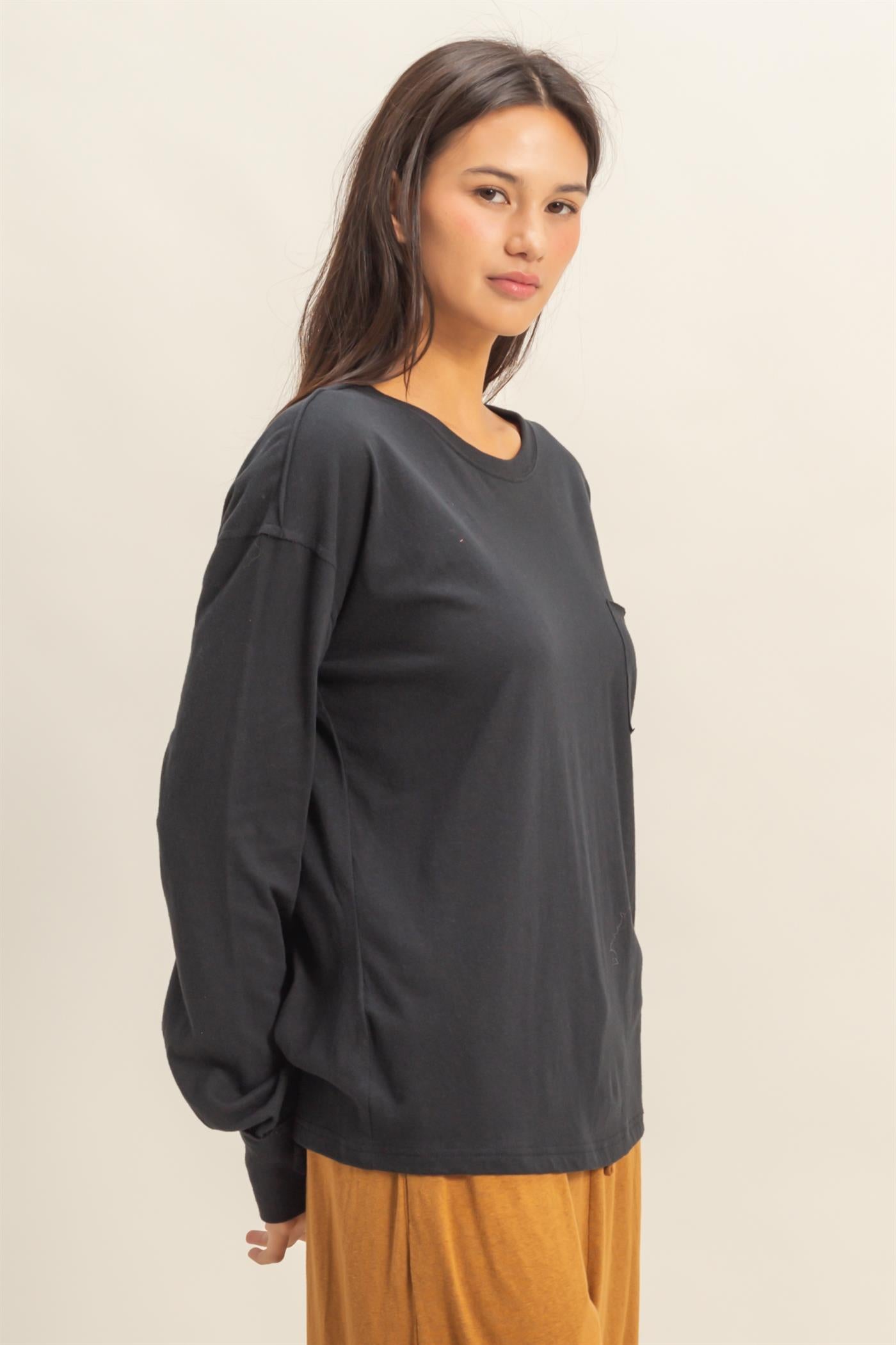 Wholesale Long Sleeve Pocket T-Shirt Clothing Tops DZ23G149 BLACK DOUBLE ZERO
