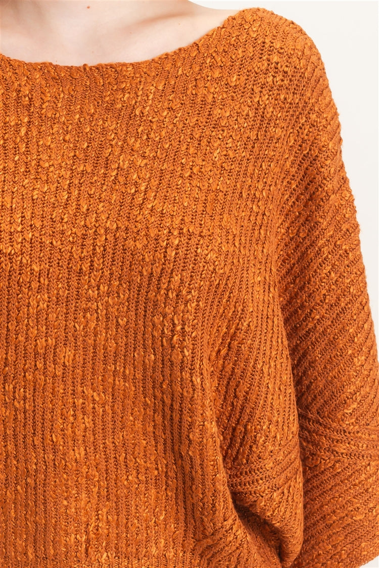 Wholesale Ribbed Boat Neck Sweater Sweaters HF26F201 BROWN HYFVE