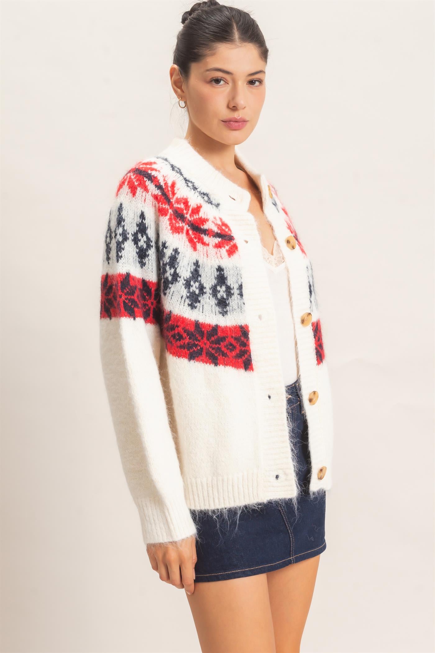 Wholesale Fair Isle Button-Front Cardigan Cardigans HF26E918 CREAM HYFVE