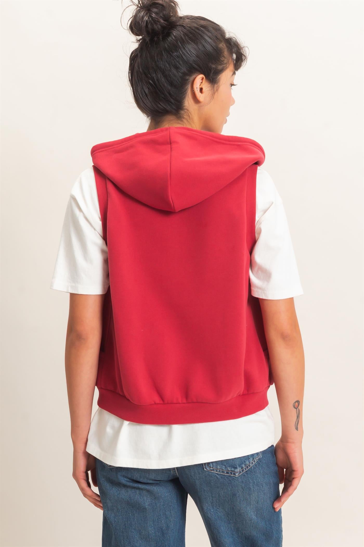Wholesale Sleeveless Zip Up Hoodie Hoodies DZ26E330 DARK RED DOUBLE ZERO
