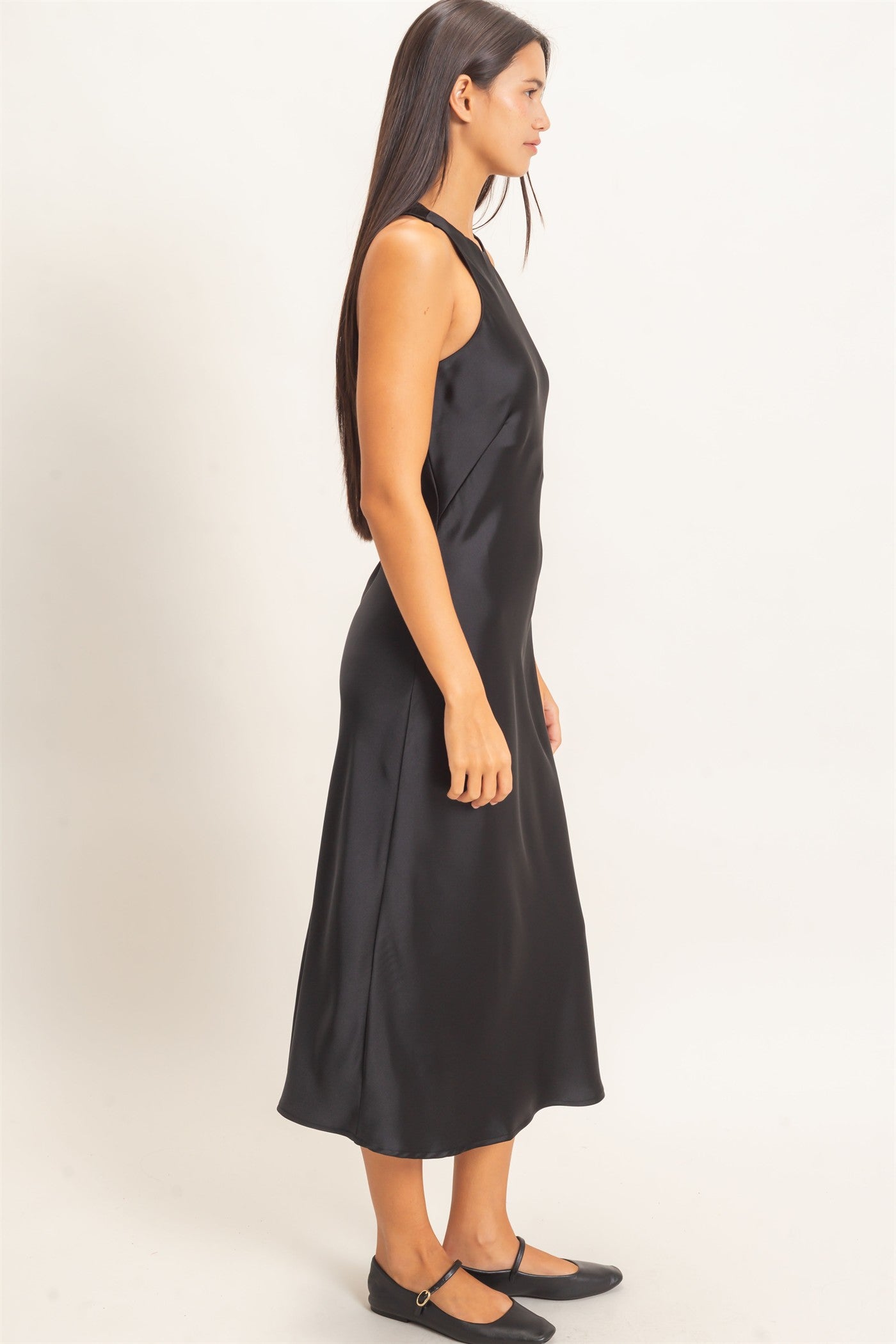 Wholesale Sleeveless Satin Midi Dress Dresses DZ26E257 BLACK DOUBLE ZERO