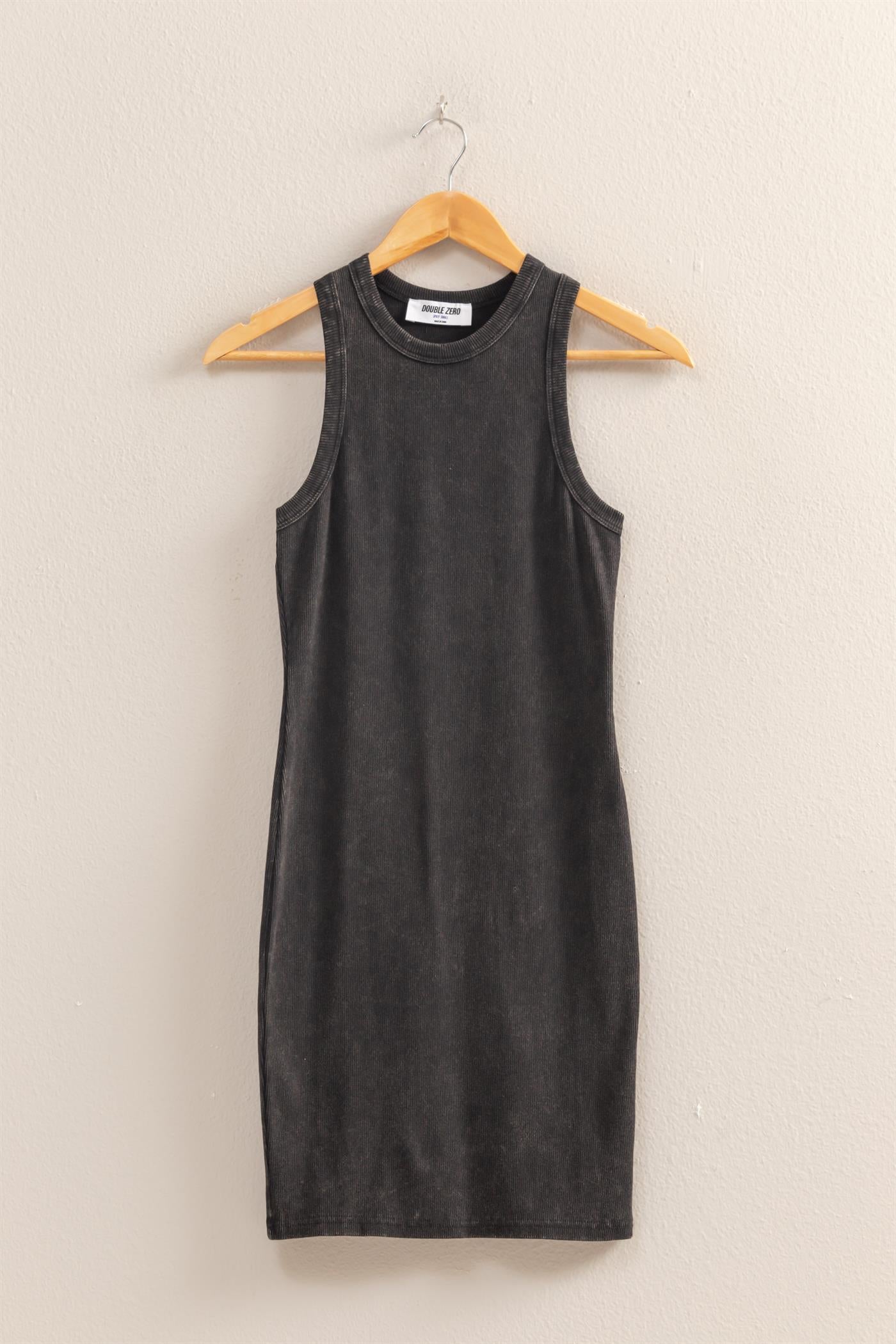 Wholesale Acid Washed Ribbed Mini Dress Dresses DZ25E297 BLACK DOUBLE ZERO