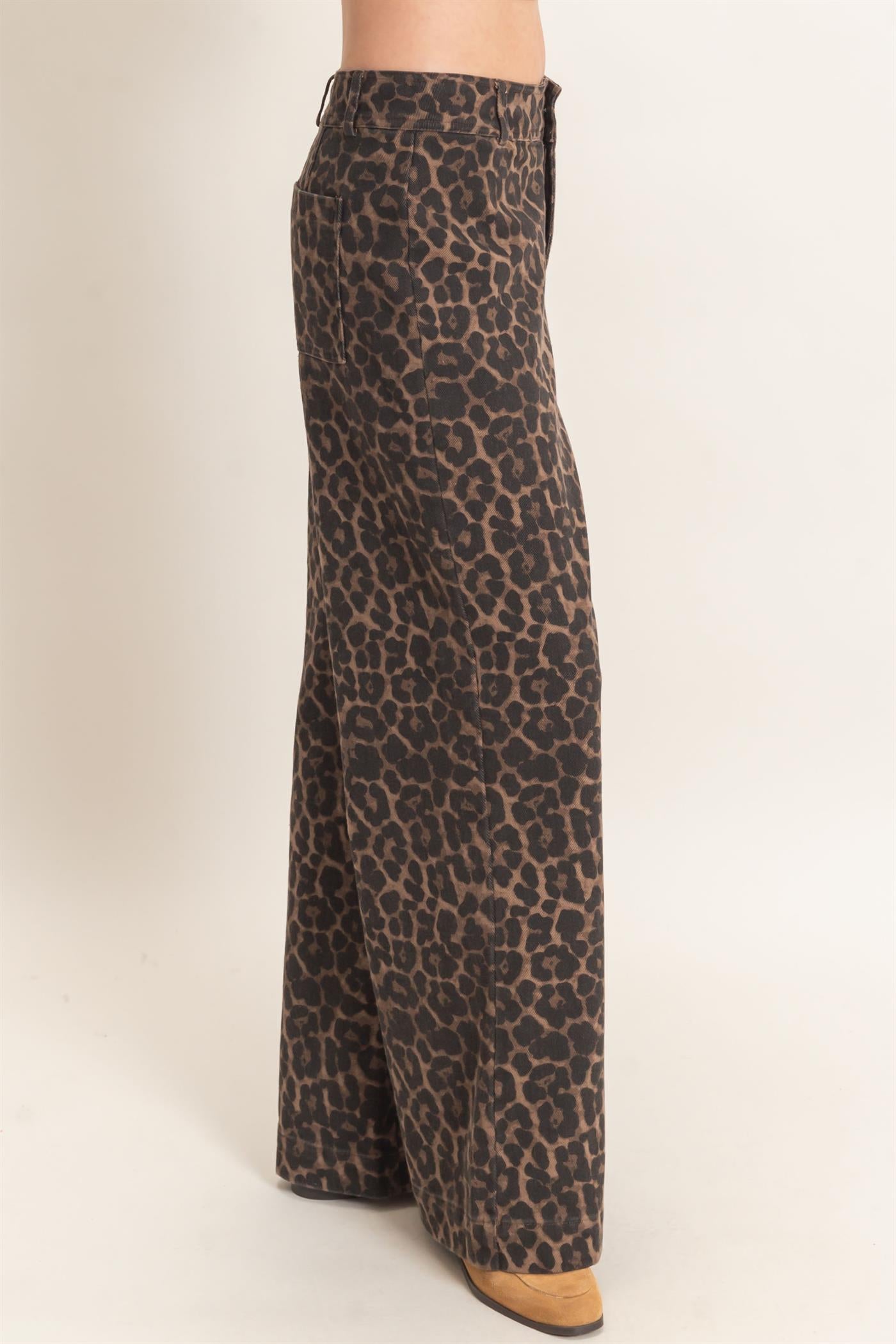 Wholesale Leopard Print Wide-Leg Pants Pants HF26F161 BROWN HYFVE