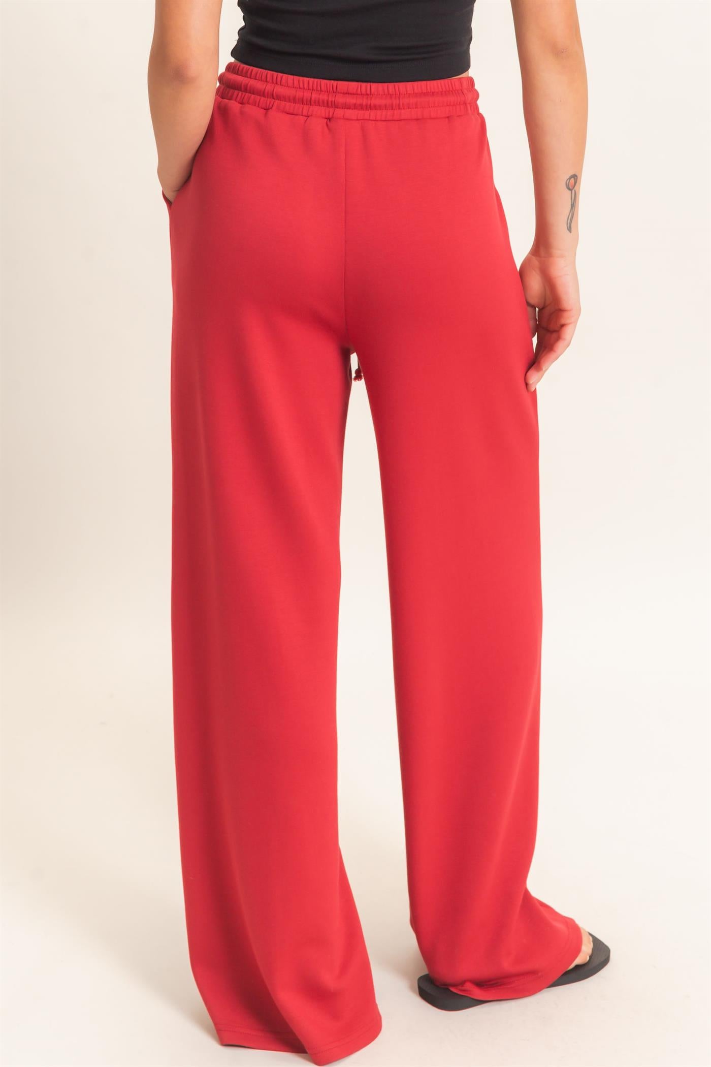 Wholesale Drawstring Waist Pintuck Wide Leg Pants Pants DZ26E384 DARK RED HYFVE