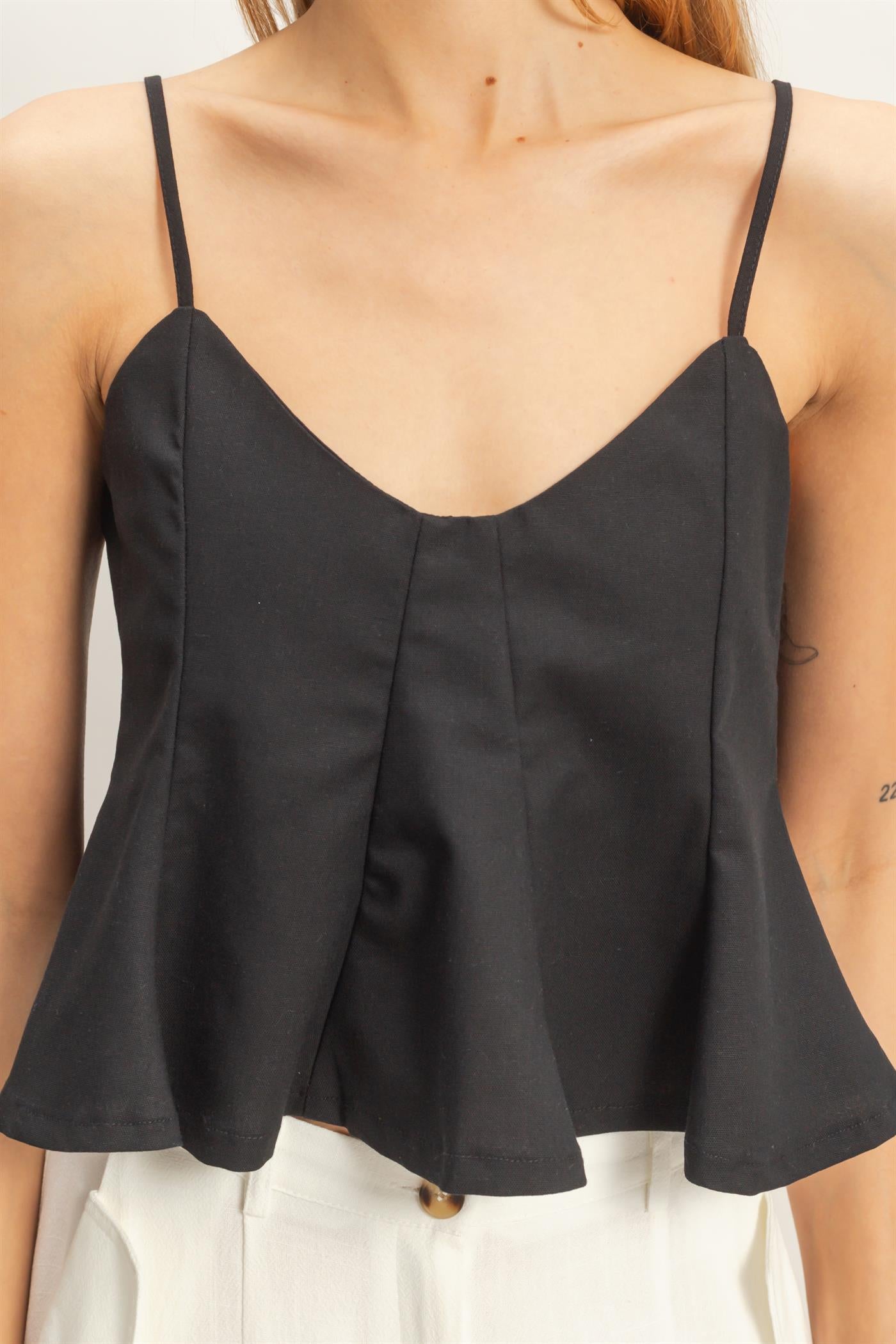 Wholesale Spaghetti Strap Peplum Top Blouses HF26A613 BLACK HYFVE