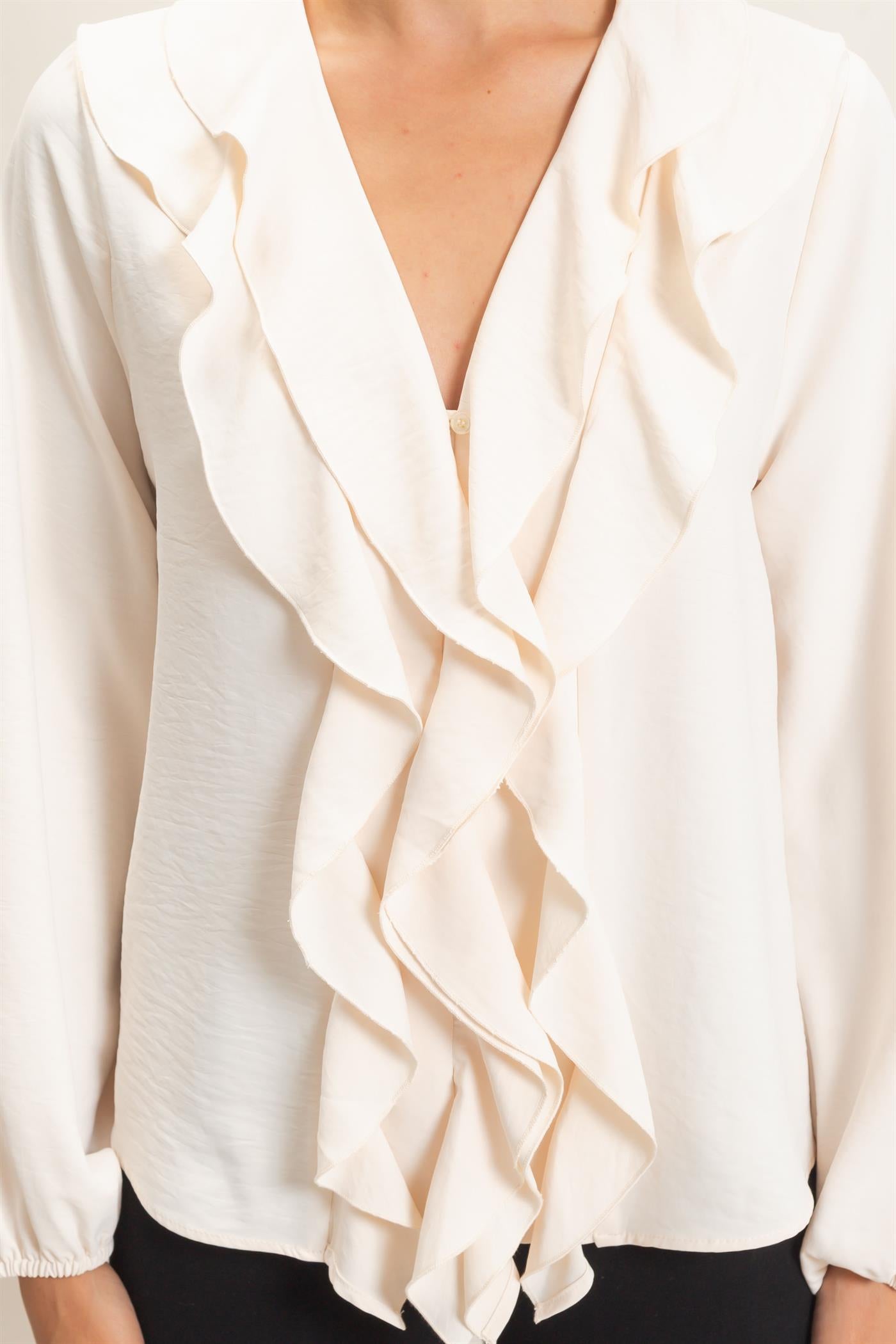 Wholesale Ruffled V-Neck Button-Up Blouse Blouses HF26C739 ALPACA HYFVE