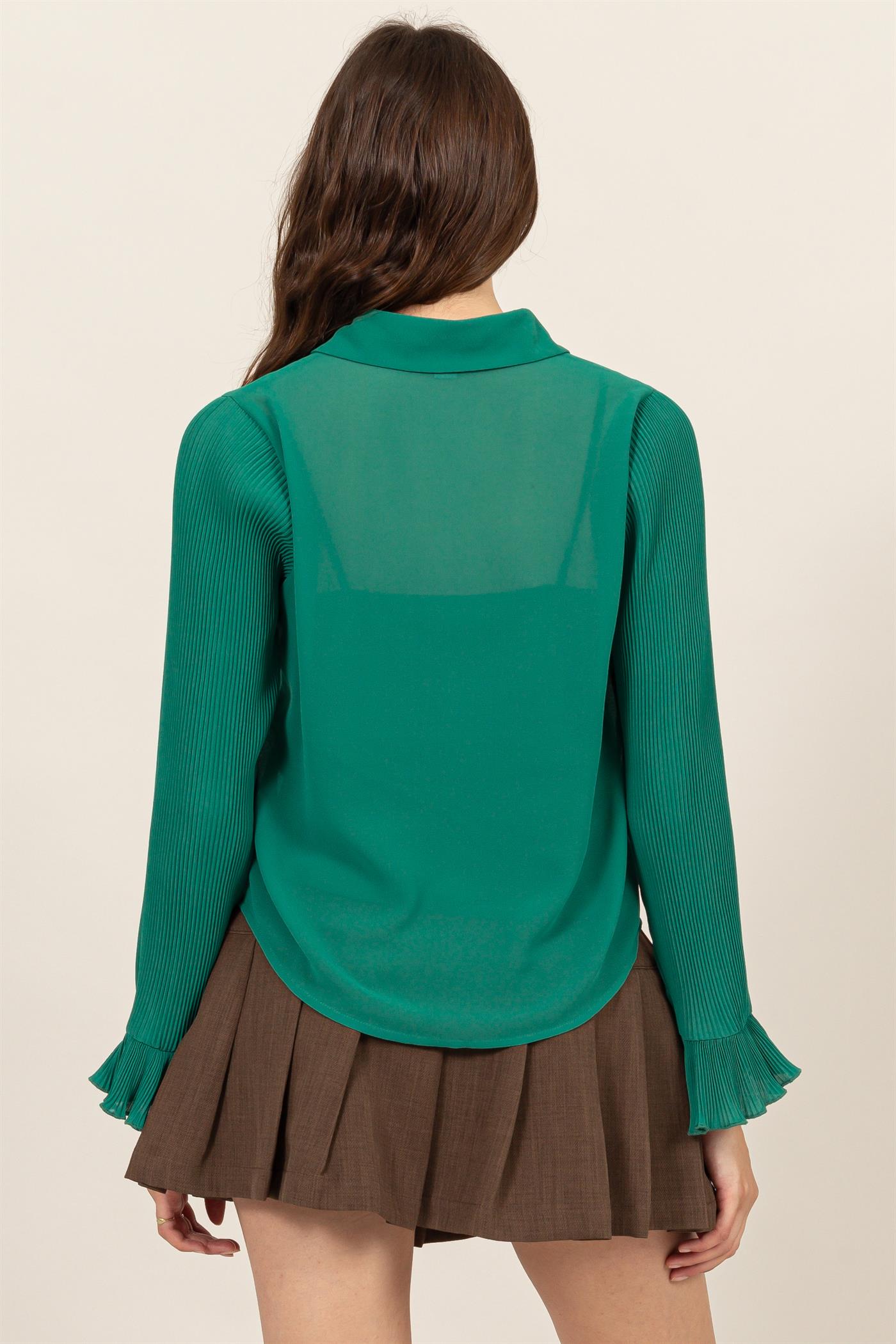 Wholesale Bell Sleeve Blouse With Inside Lining Clothing Tops HF25A769 D.GREEN HYFVE
